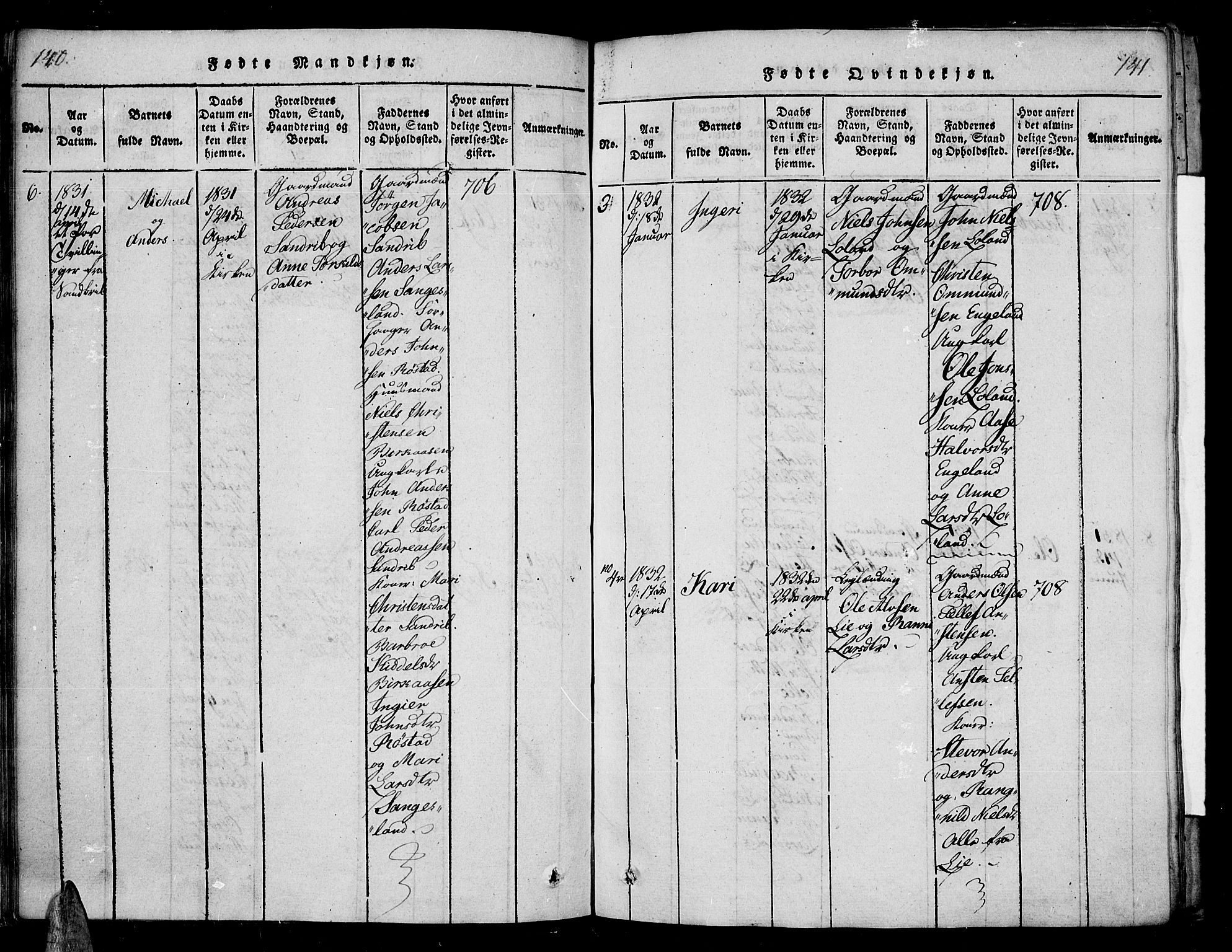 Vennesla sokneprestkontor, AV/SAK-1111-0045/Fa/Fac/L0003: Parish register (official) no. A 3, 1820-1834, p. 140-141