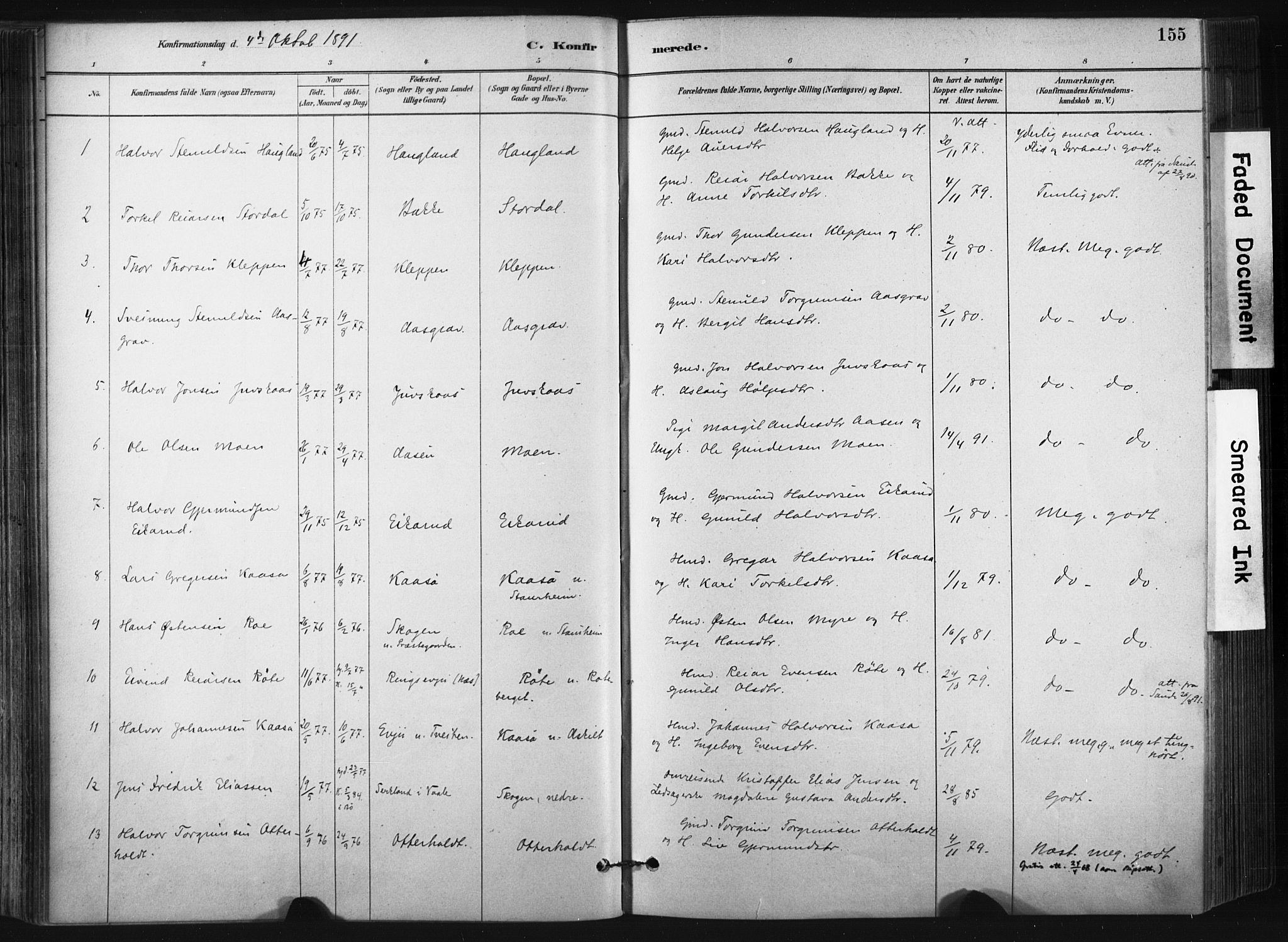 Bø kirkebøker, SAKO/A-257/F/Fa/L0010: Parish register (official) no. 10, 1880-1892, p. 155