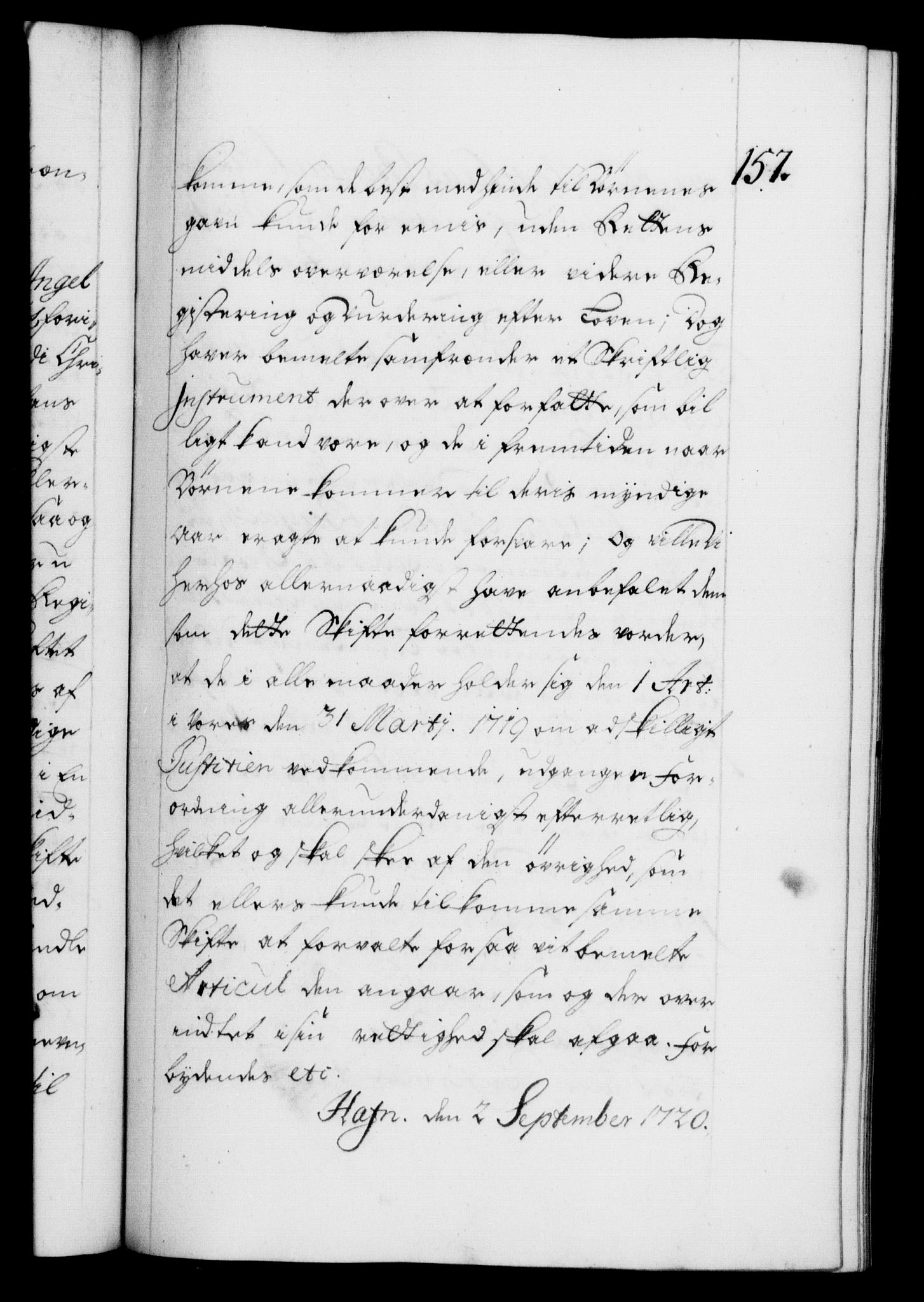 Danske Kanselli 1572-1799, RA/EA-3023/F/Fc/Fca/Fcaa/L0023: Norske registre, 1720-1722, p. 157a