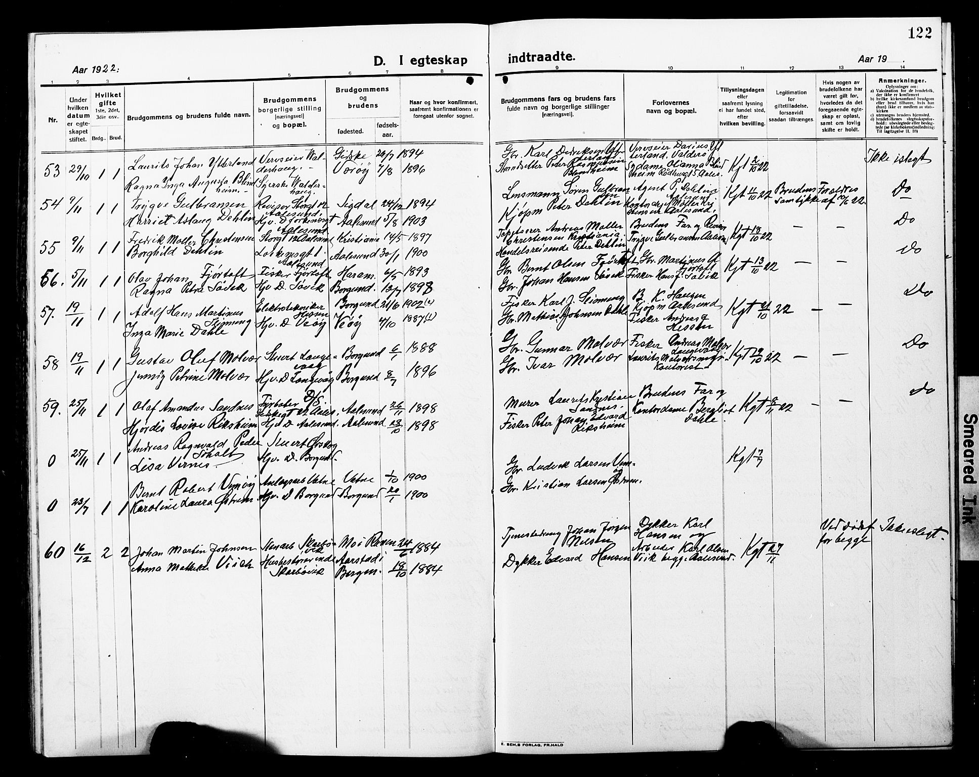 Ministerialprotokoller, klokkerbøker og fødselsregistre - Møre og Romsdal, SAT/A-1454/528/L0434: Parish register (copy) no. 528C15, 1919-1927, p. 122
