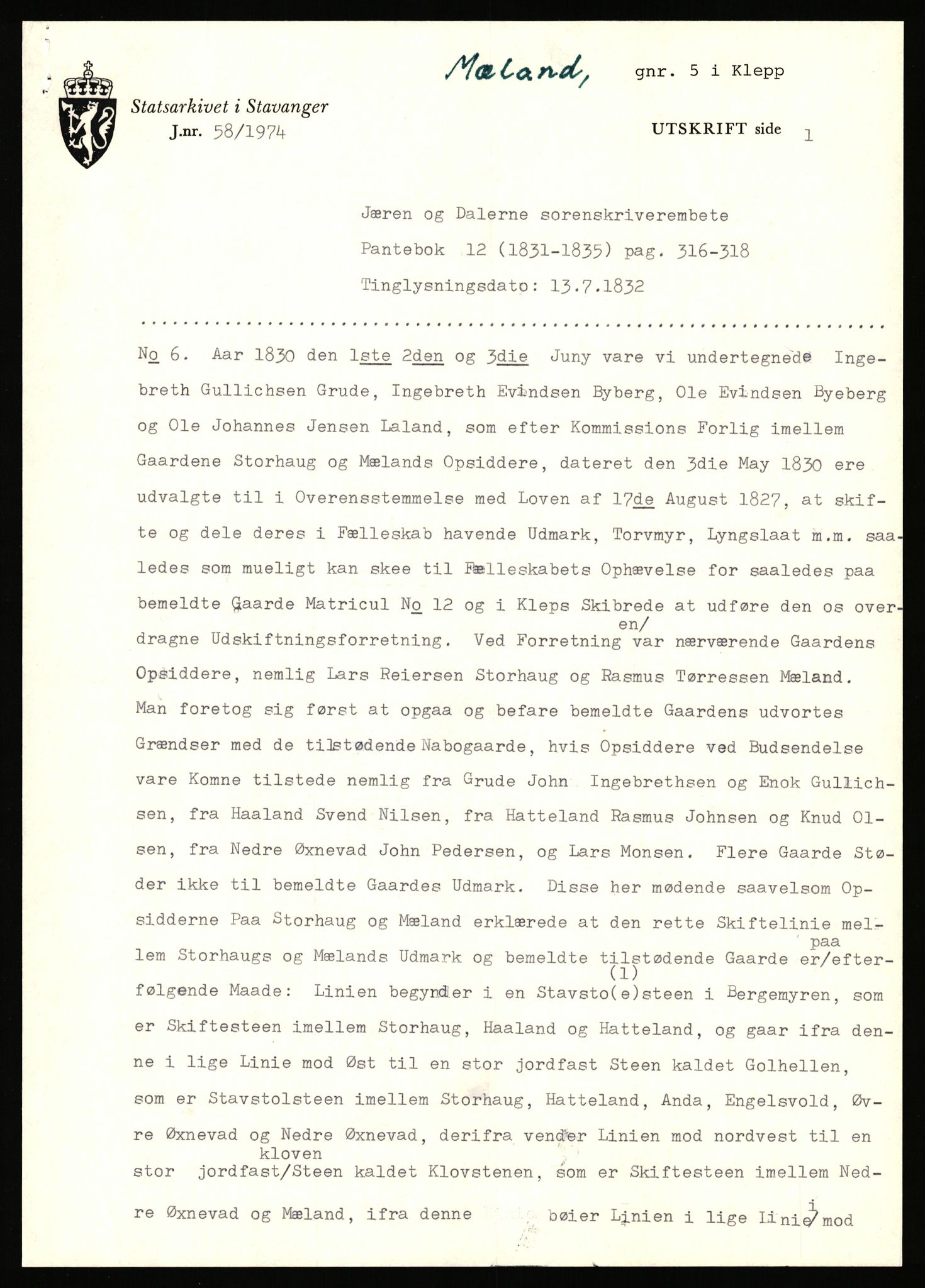 Statsarkivet i Stavanger, AV/SAST-A-101971/03/Y/Yj/L0060: Avskrifter sortert etter gårdsnavn: Mydland indre - Mæle øvre, 1750-1930, p. 494