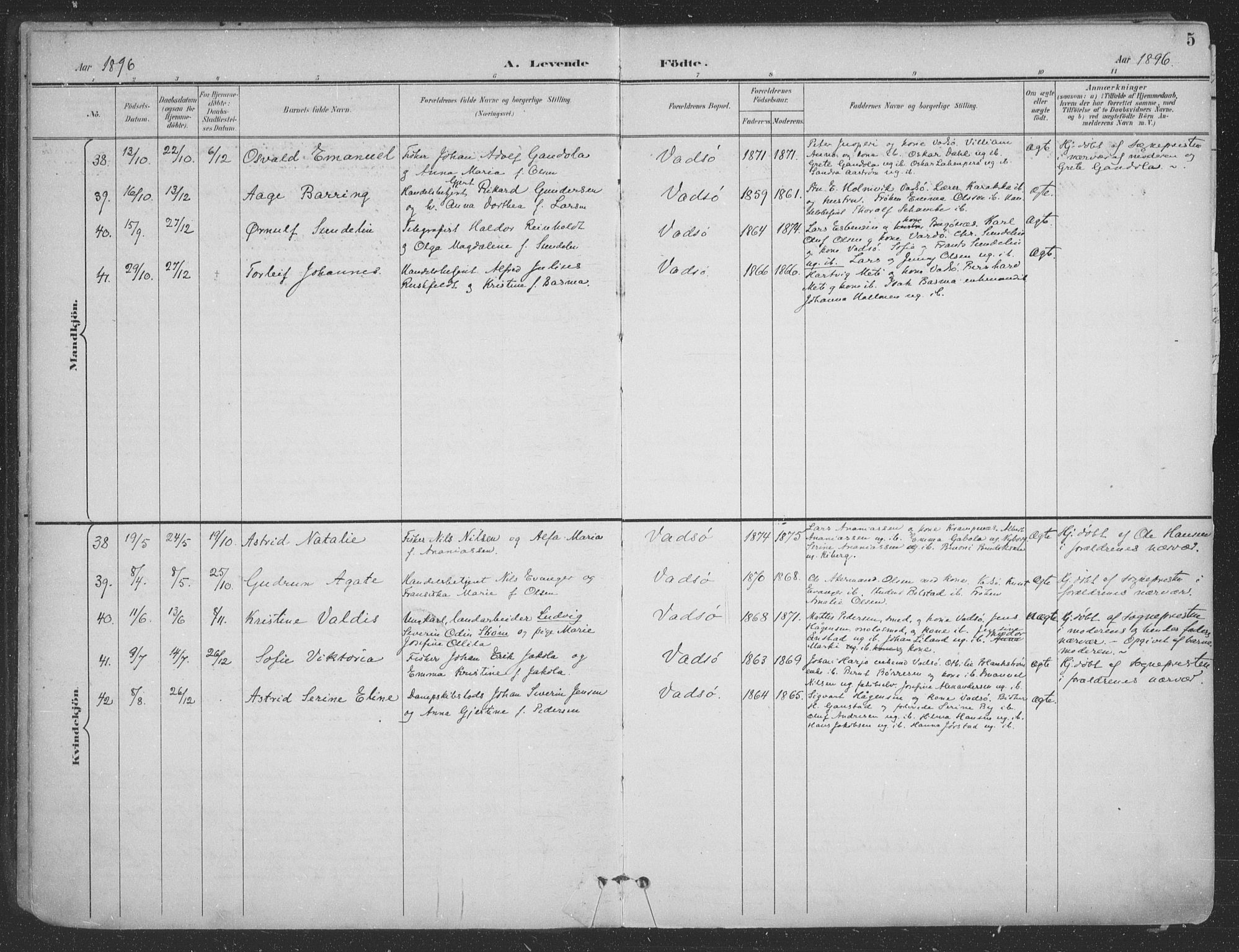 Vadsø sokneprestkontor, AV/SATØ-S-1325/H/Ha/L0007kirke: Parish register (official) no. 7, 1896-1916, p. 5