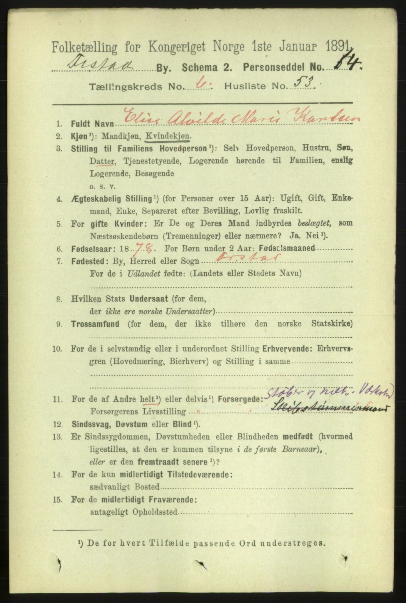 RA, 1891 census for 0103 Fredrikstad, 1891, p. 8143