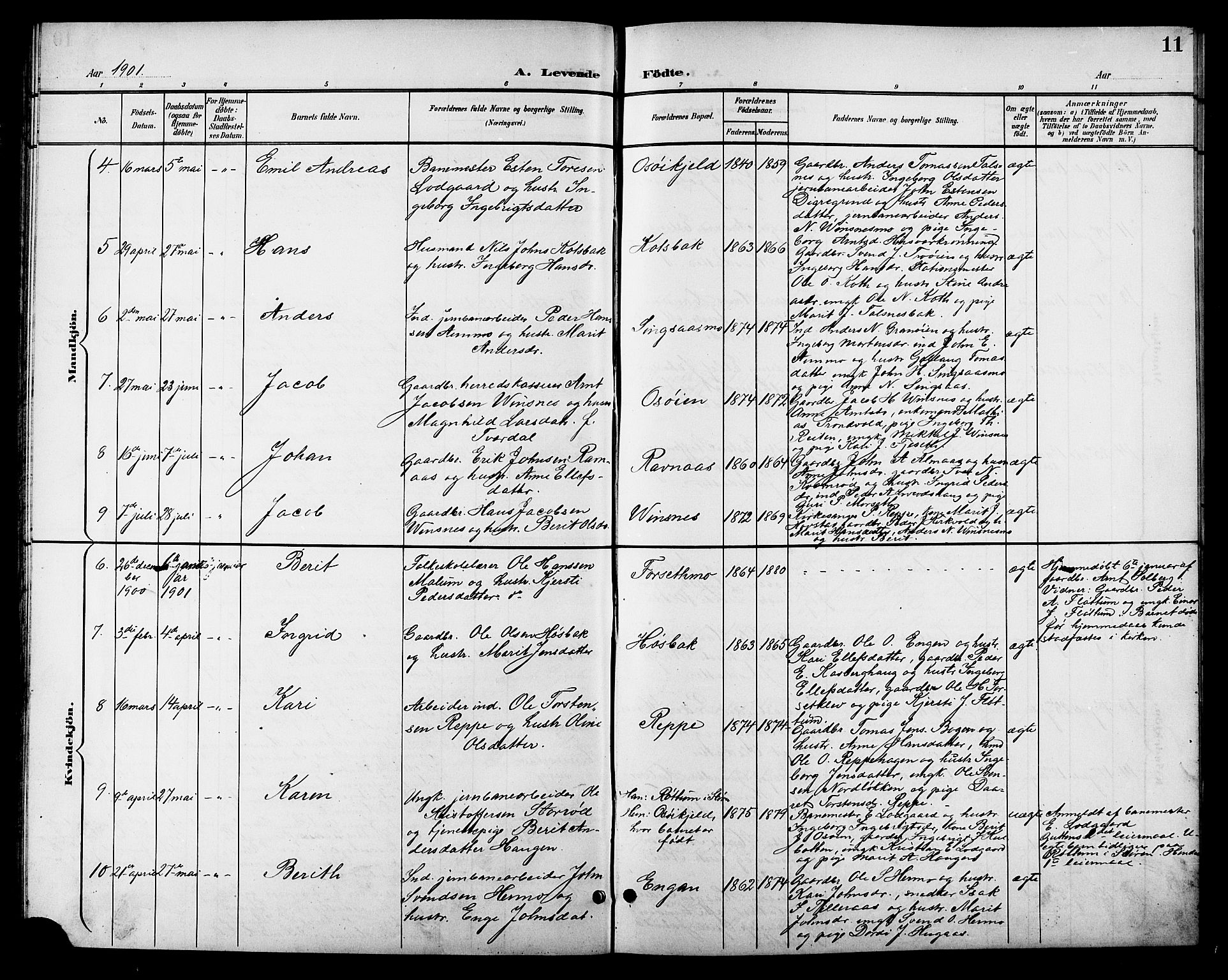 Ministerialprotokoller, klokkerbøker og fødselsregistre - Sør-Trøndelag, AV/SAT-A-1456/688/L1029: Parish register (copy) no. 688C04, 1899-1915, p. 11