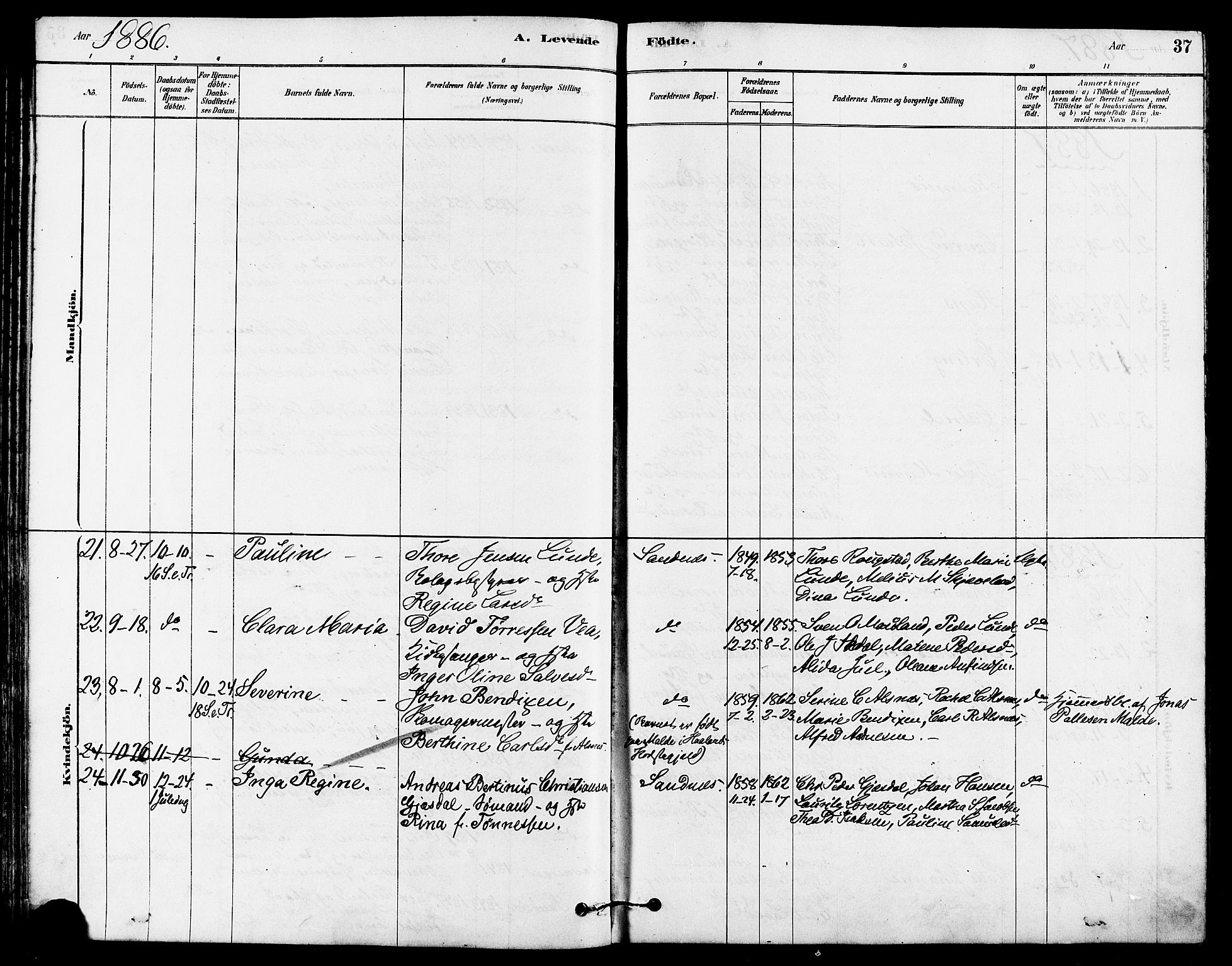 Høyland sokneprestkontor, SAST/A-101799/001/30BA/L0012: Parish register (official) no. A 11, 1878-1889, p. 37