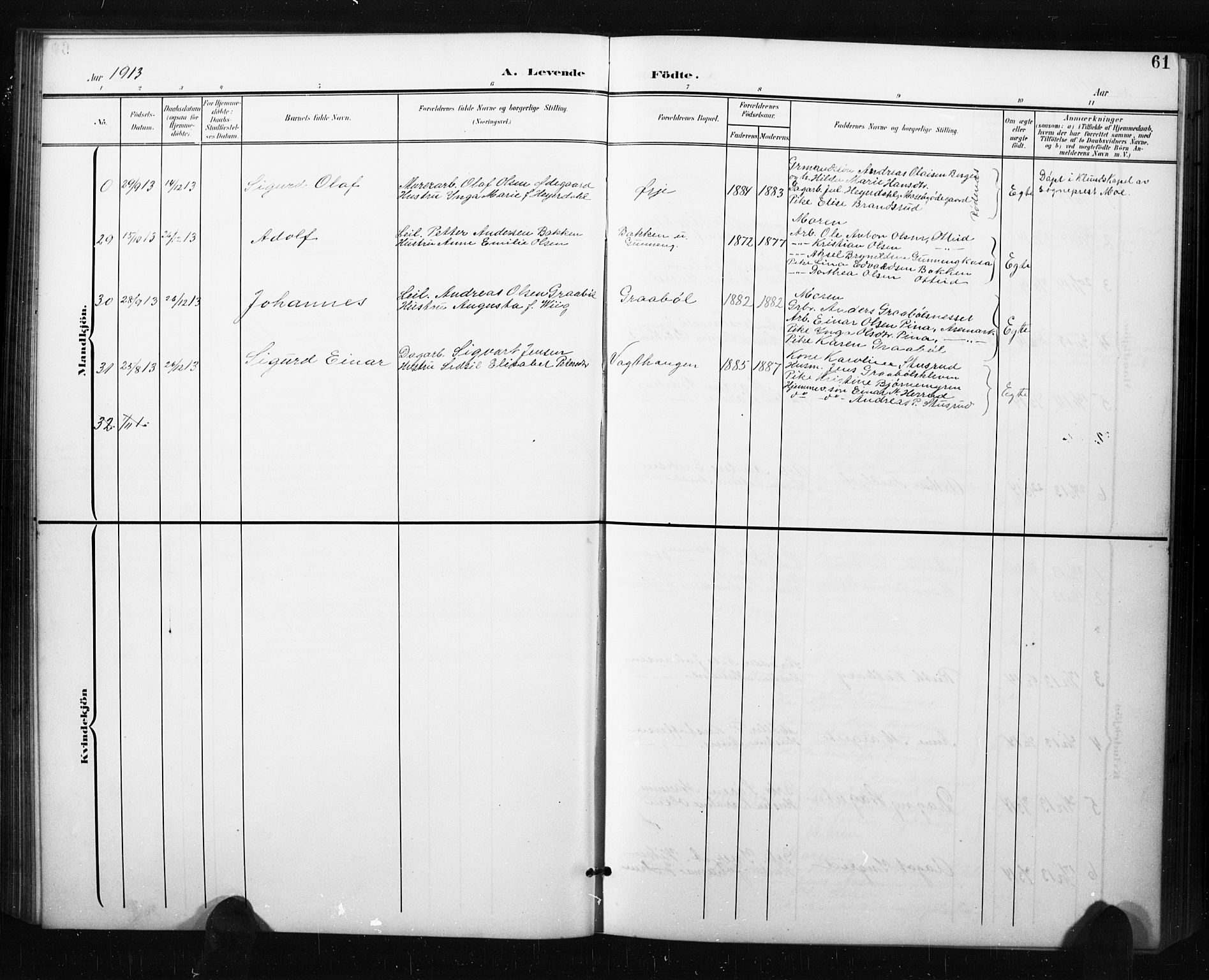 Aremark prestekontor Kirkebøker, SAO/A-10899/G/Gb/L0001: Parish register (copy) no. II 1, 1901-1927, p. 61