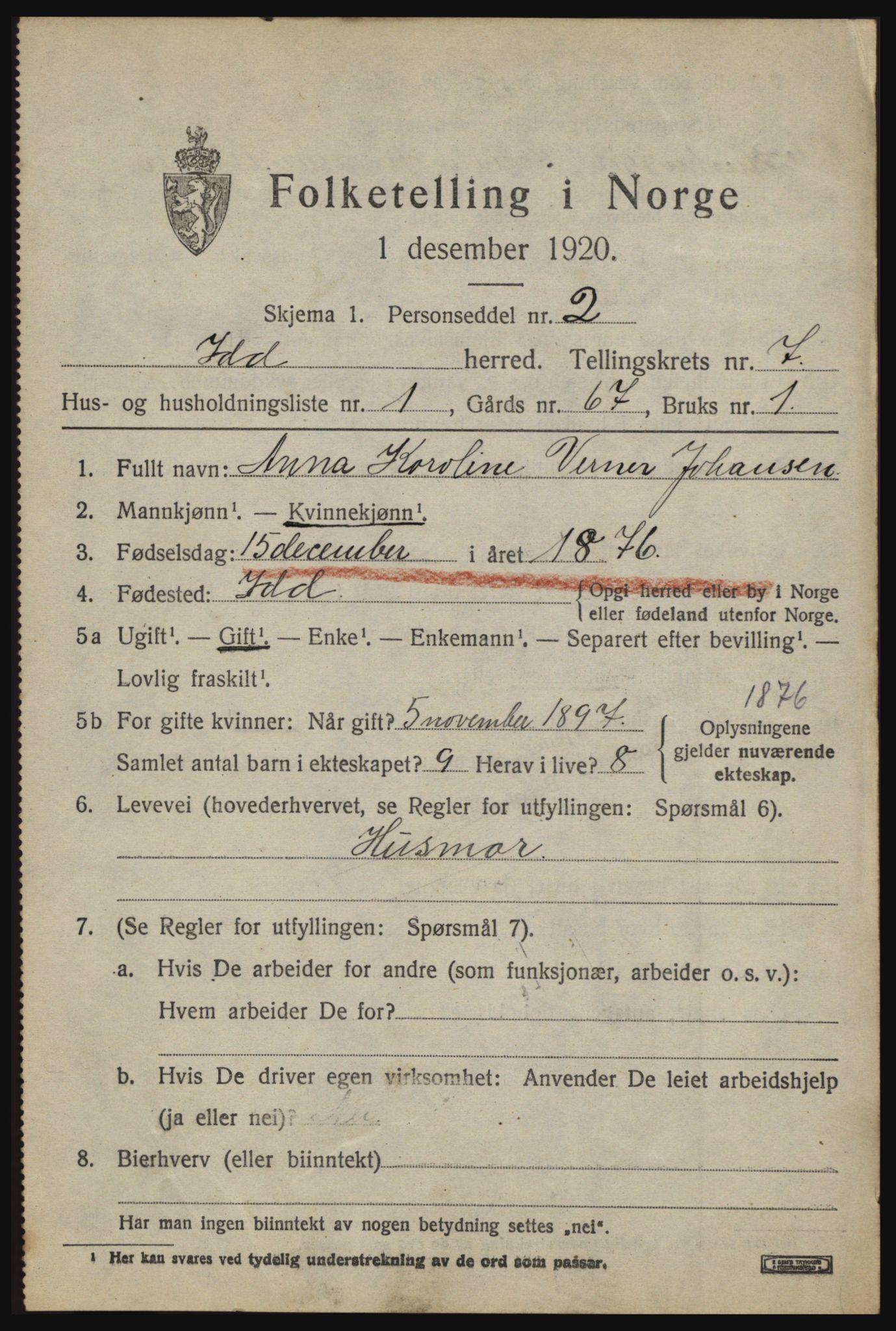 SAO, 1920 census for Idd, 1920, p. 8619