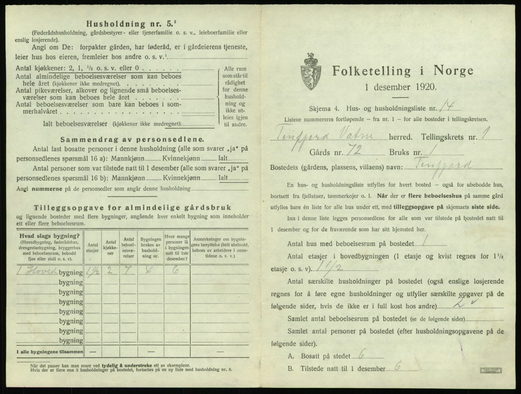 SAT, 1920 census for Vatne, 1920, p. 66