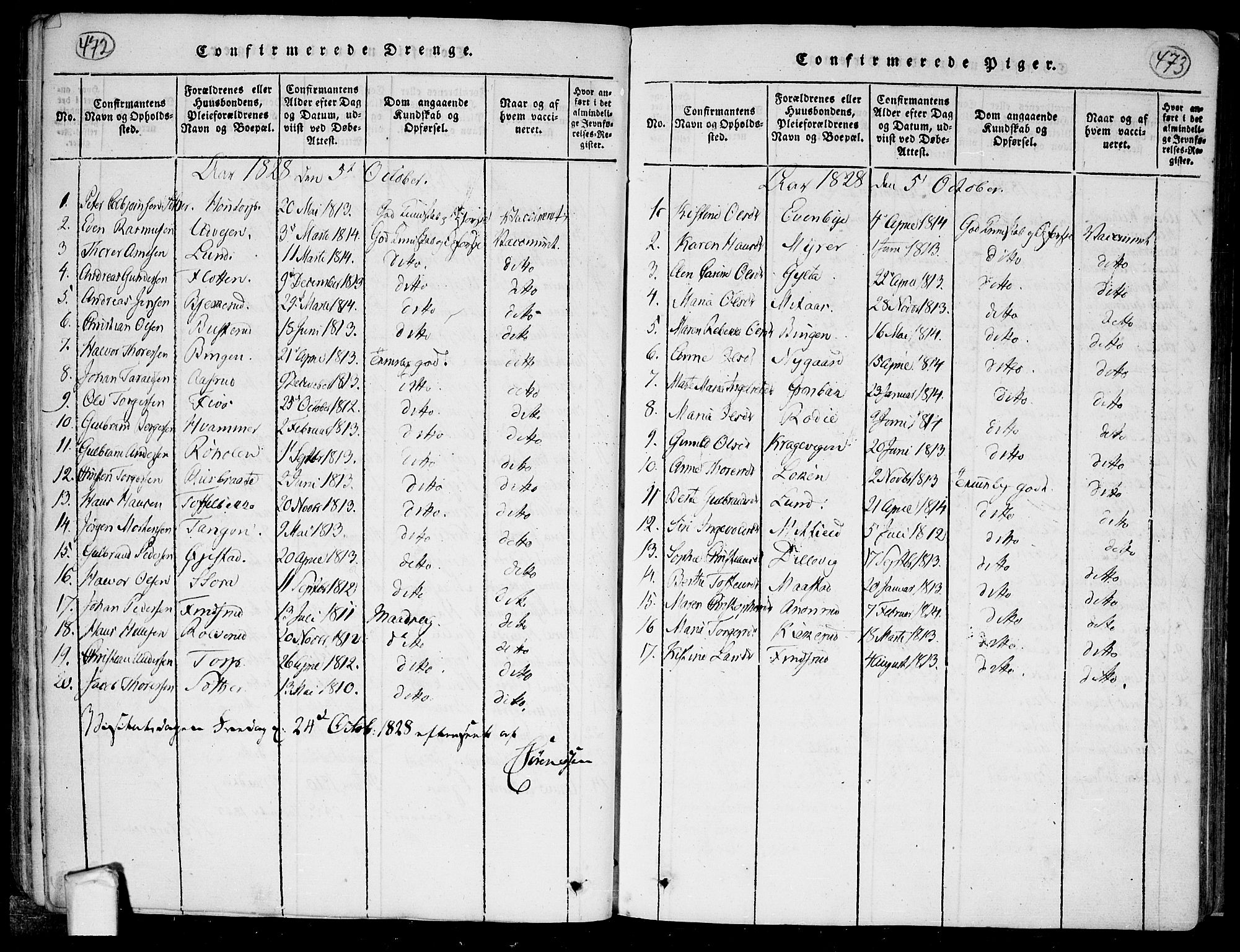 Trøgstad prestekontor Kirkebøker, SAO/A-10925/F/Fa/L0006: Parish register (official) no. I 6, 1815-1844, p. 472-473