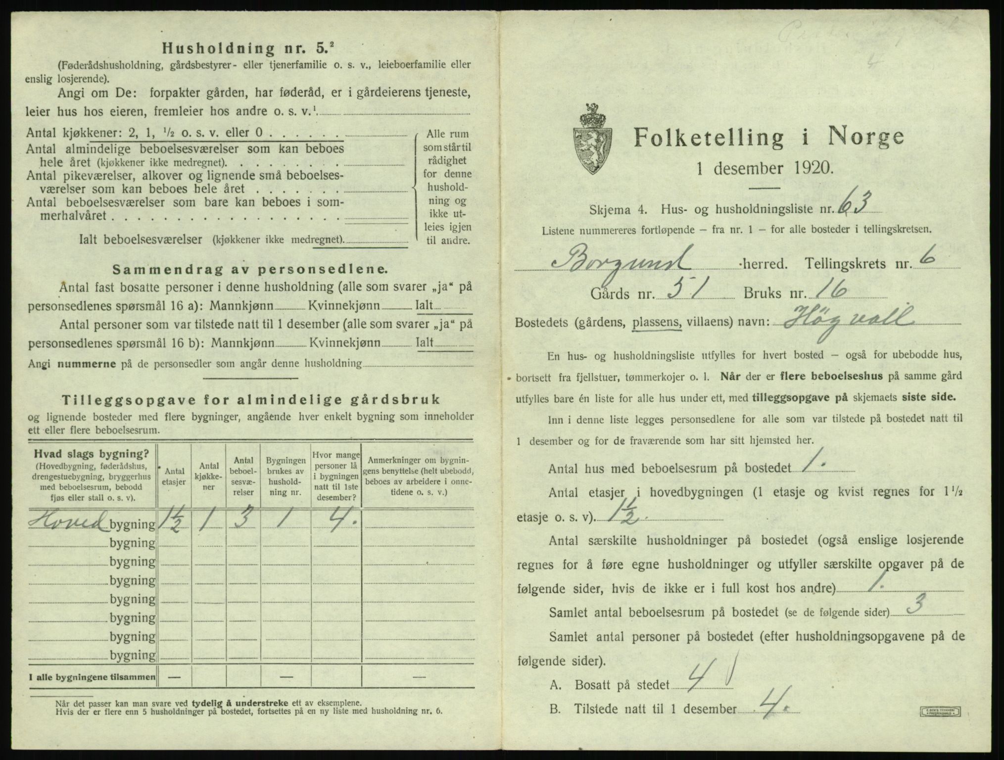 SAT, 1920 census for Borgund, 1920, p. 678