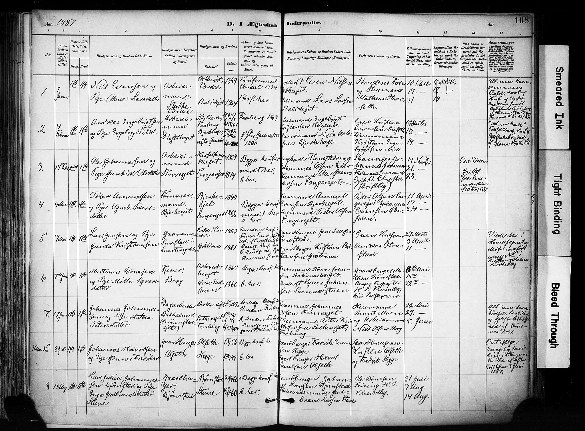 Biri prestekontor, SAH/PREST-096/H/Ha/Haa/L0009: Parish register (official) no. 9, 1887-1900, p. 168