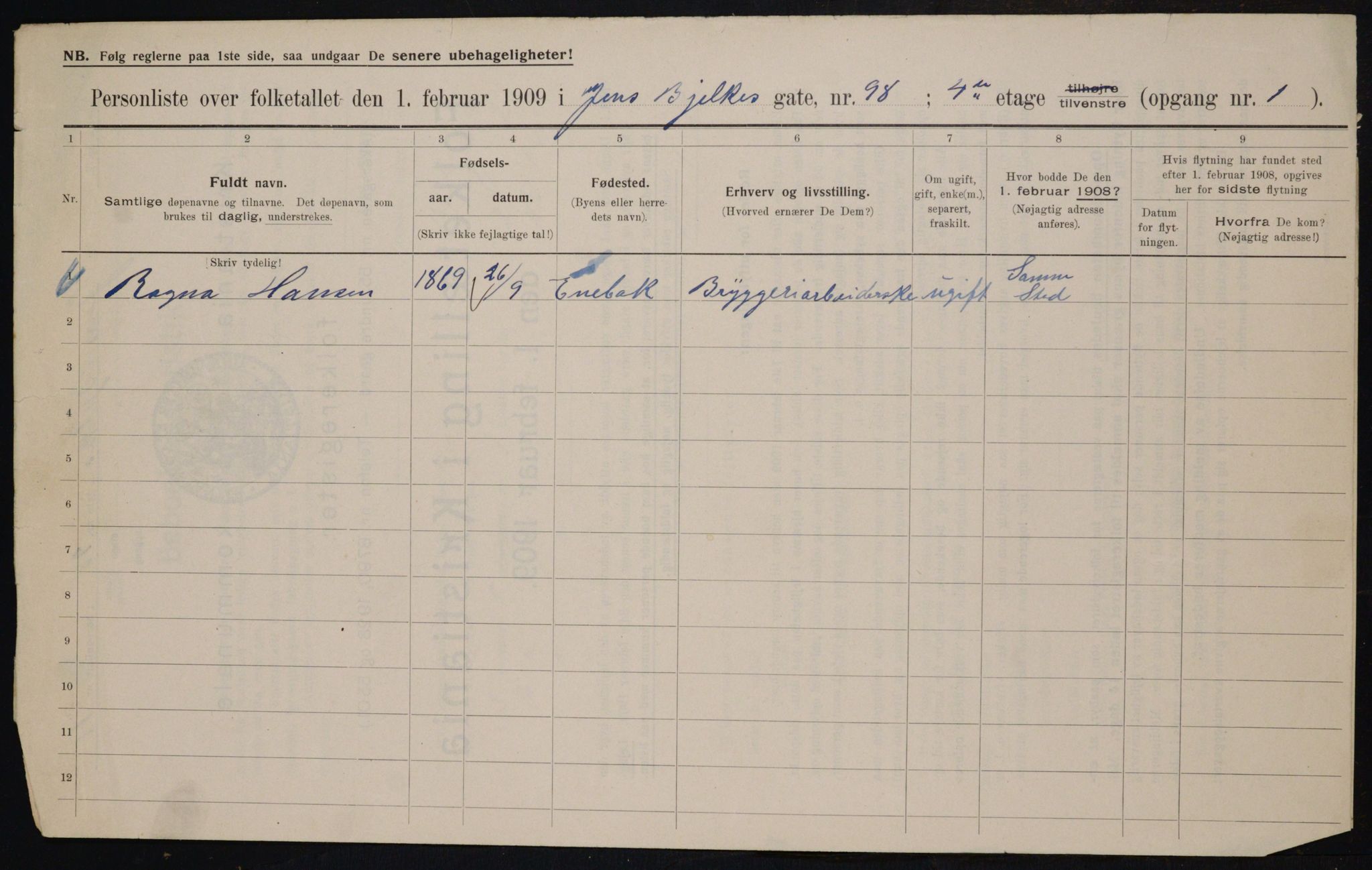 OBA, Municipal Census 1909 for Kristiania, 1909, p. 42718