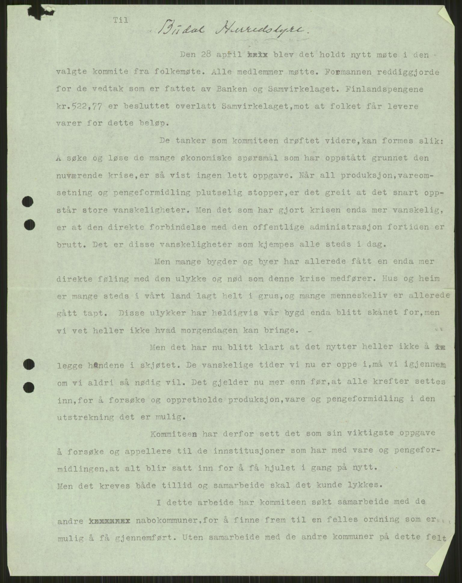 Forsvaret, Forsvarets krigshistoriske avdeling, AV/RA-RAFA-2017/Y/Ya/L0016: II-C-11-31 - Fylkesmenn.  Rapporter om krigsbegivenhetene 1940., 1940, p. 150