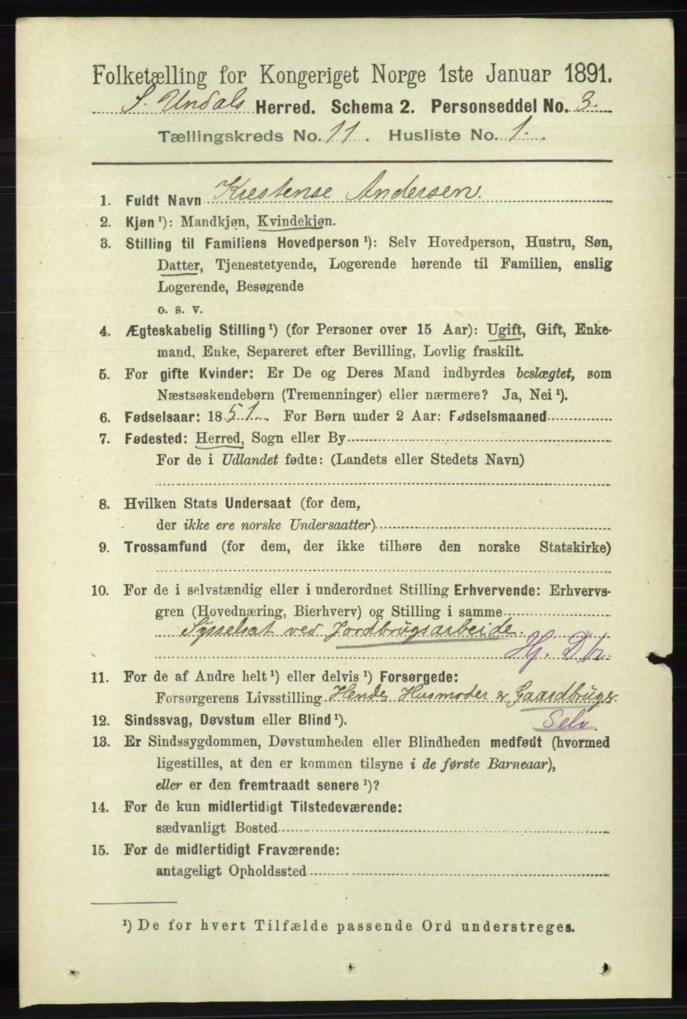 RA, 1891 census for 1029 Sør-Audnedal, 1891, p. 5132