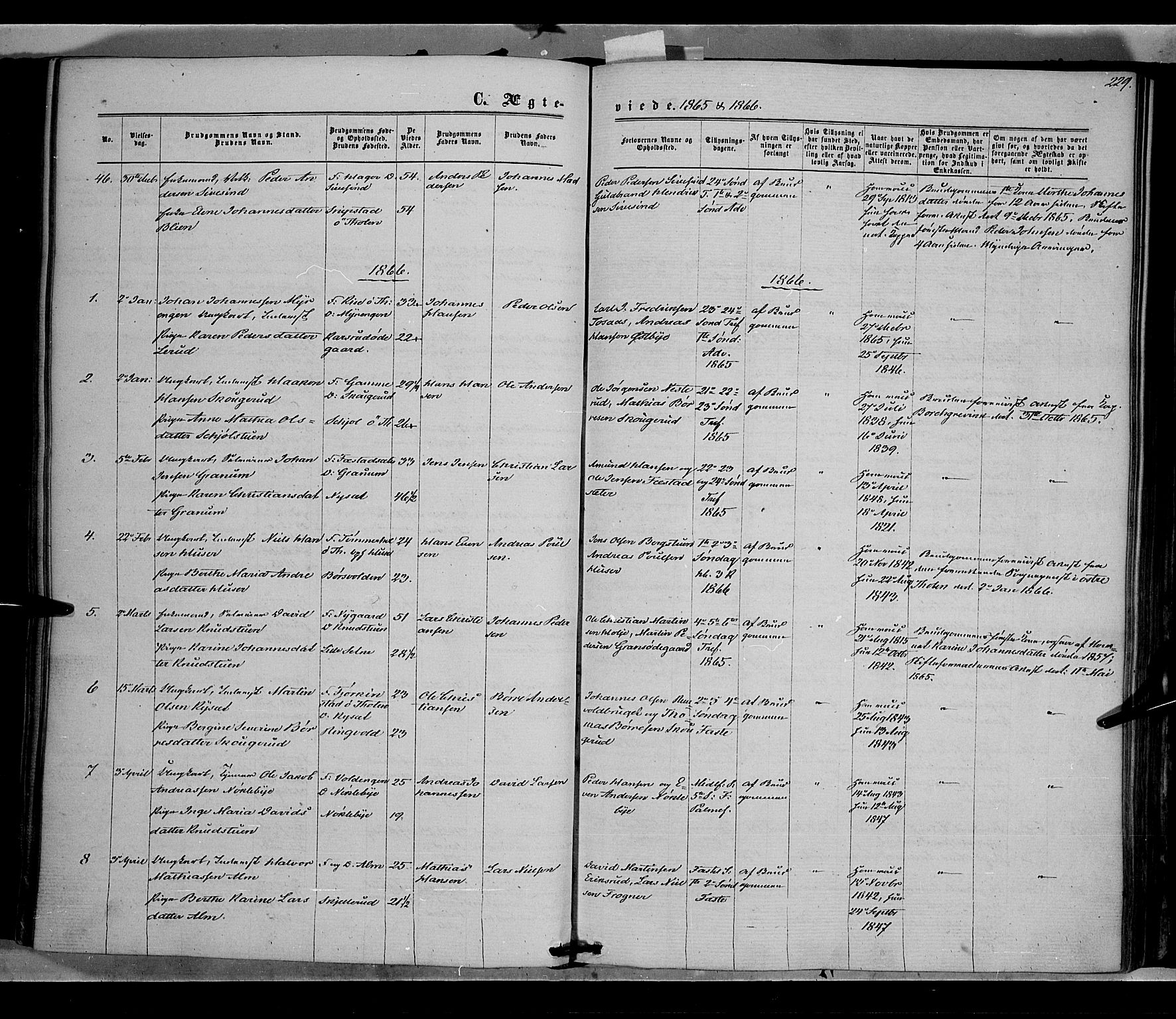 Vestre Toten prestekontor, SAH/PREST-108/H/Ha/Haa/L0007: Parish register (official) no. 7, 1862-1869, p. 229