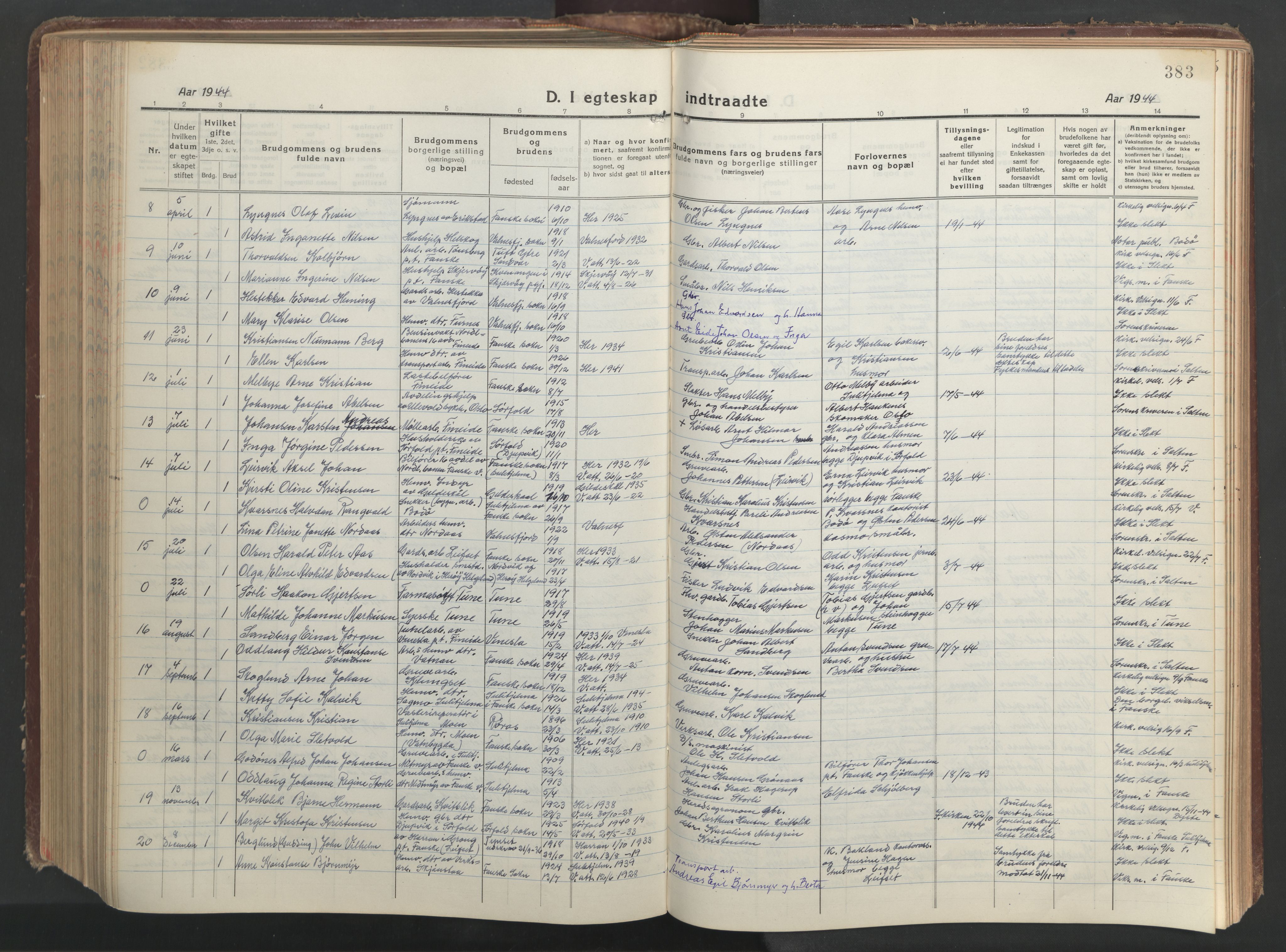 Ministerialprotokoller, klokkerbøker og fødselsregistre - Nordland, AV/SAT-A-1459/849/L0700: Parish register (copy) no. 849C01, 1919-1946, p. 383