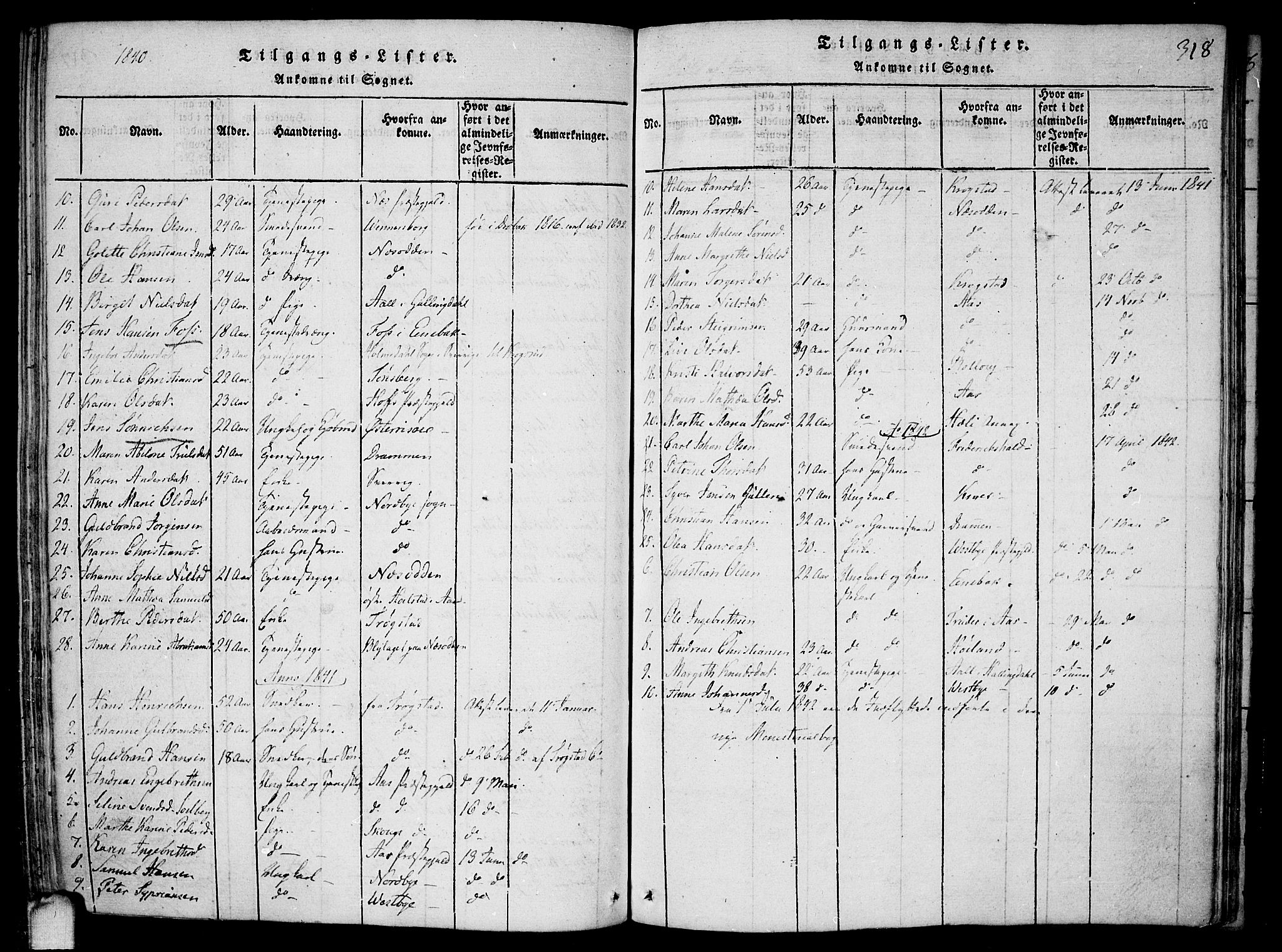 Drøbak prestekontor Kirkebøker, AV/SAO-A-10142a/F/Fa/L0001: Parish register (official) no. I 1, 1816-1842, p. 318