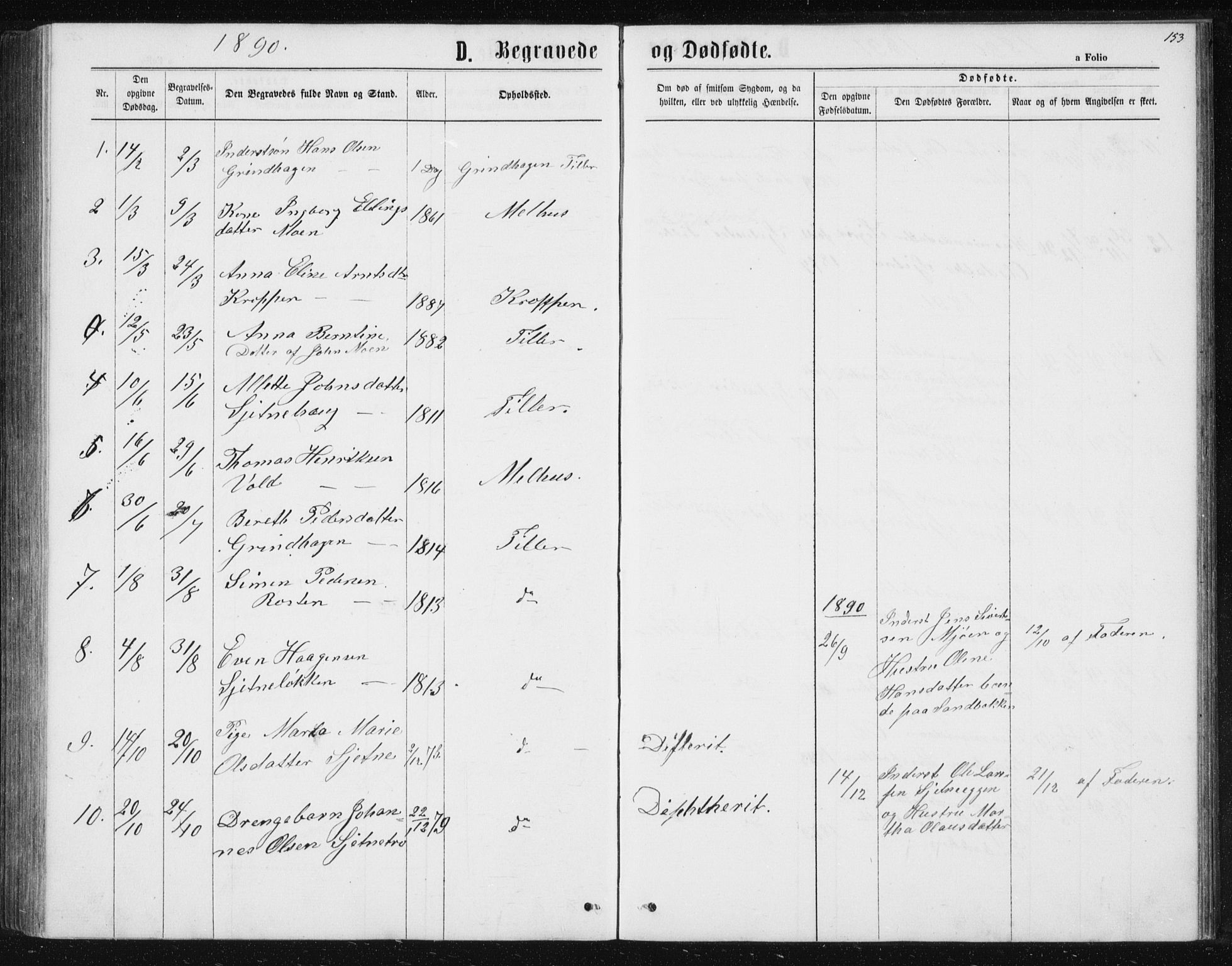 Ministerialprotokoller, klokkerbøker og fødselsregistre - Sør-Trøndelag, AV/SAT-A-1456/621/L0459: Parish register (copy) no. 621C02, 1866-1895, p. 153