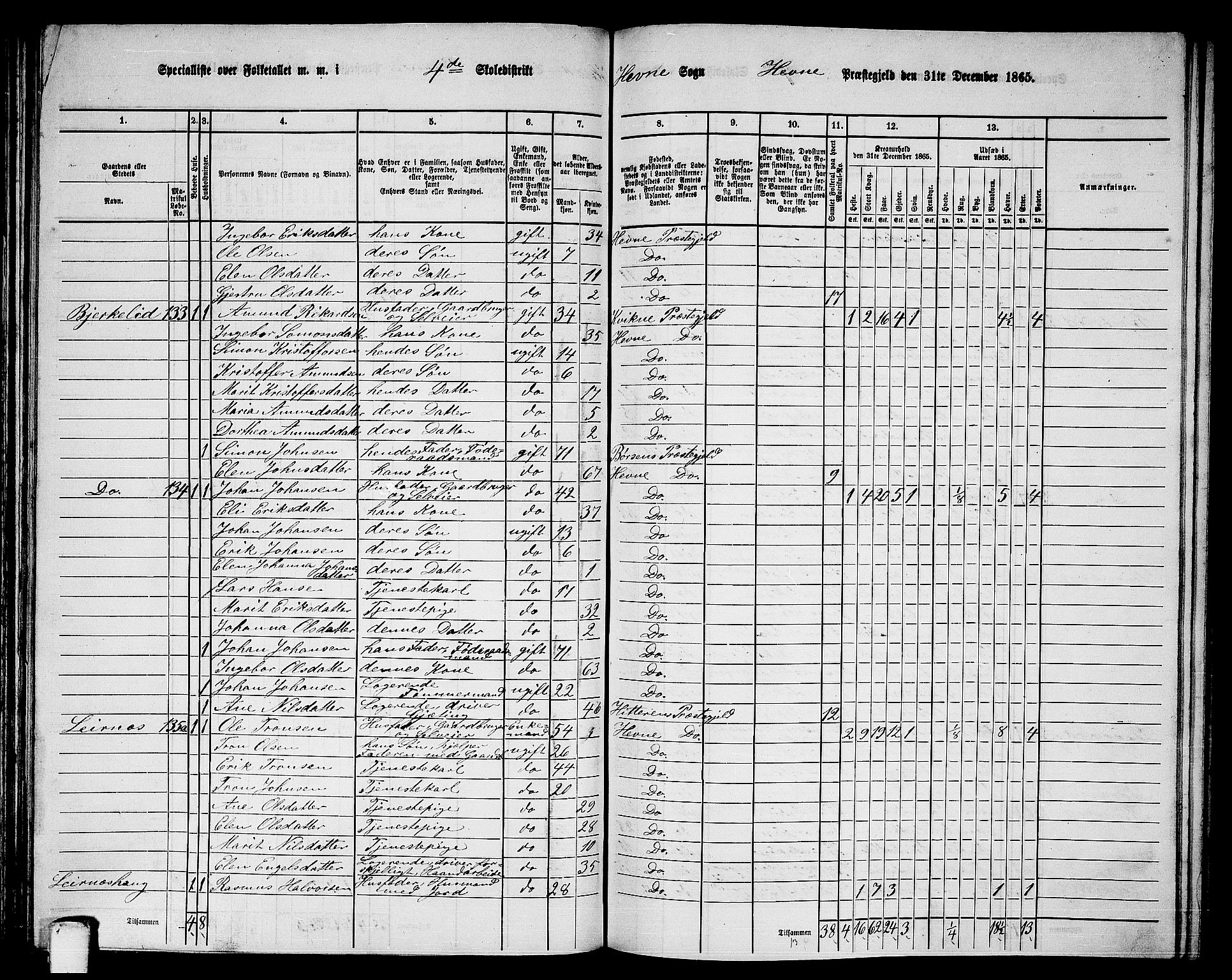 RA, 1865 census for Hemne, 1865, p. 97