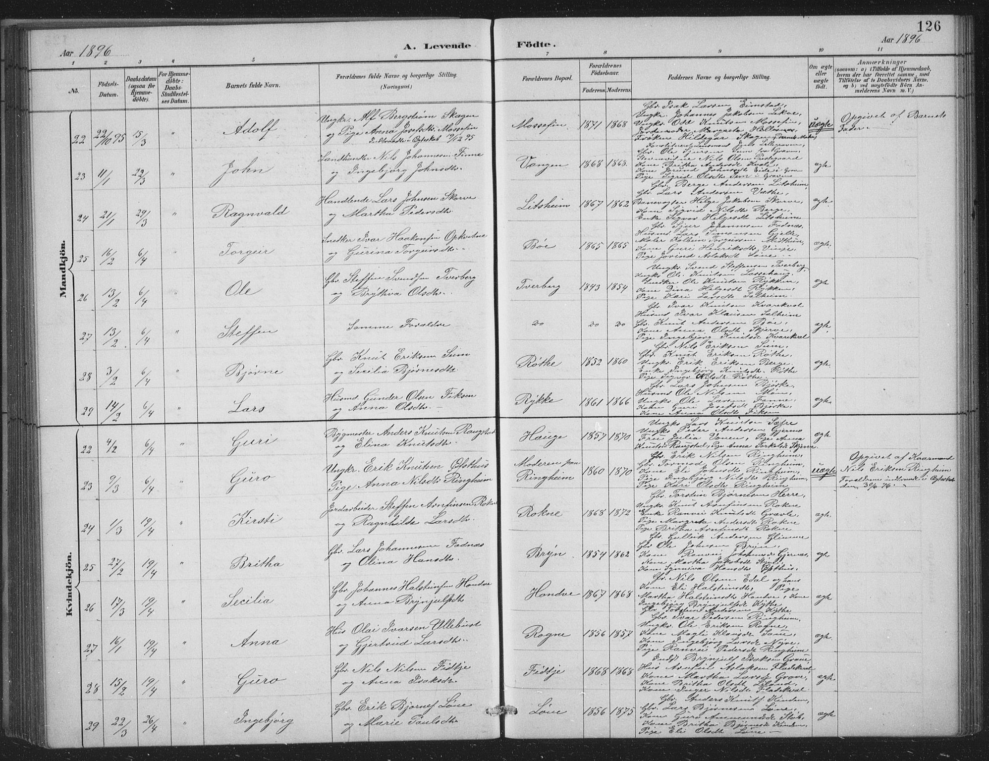 Voss sokneprestembete, SAB/A-79001/H/Hab: Parish register (copy) no. C 1, 1886-1899, p. 126