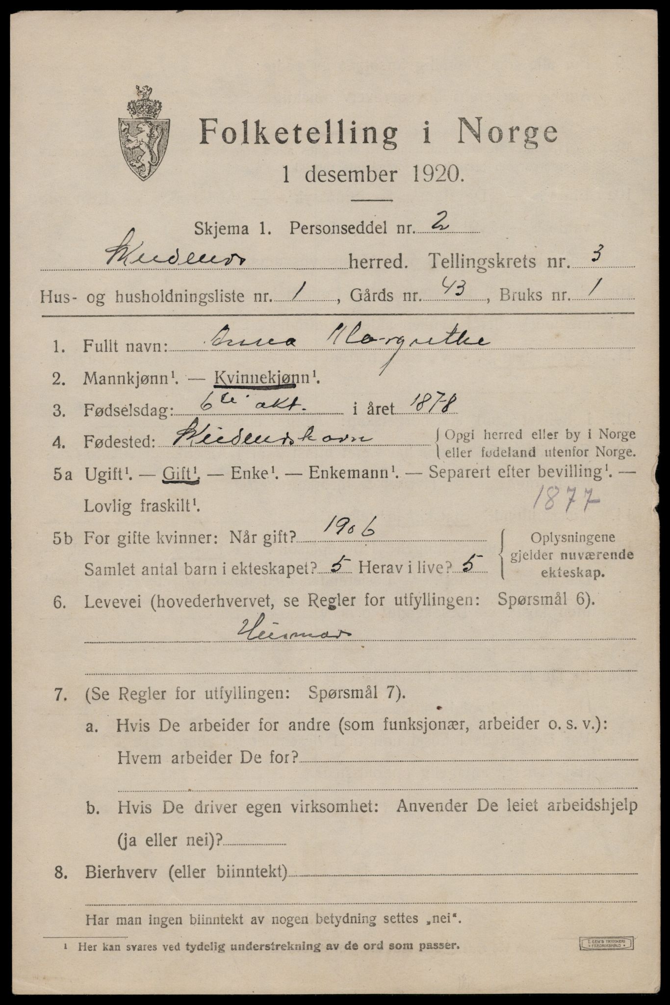 SAST, 1920 census for Skudenes, 1920, p. 2450