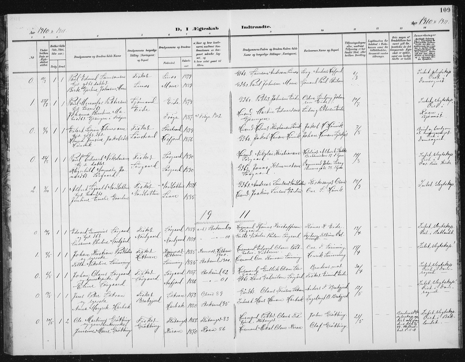 Ministerialprotokoller, klokkerbøker og fødselsregistre - Sør-Trøndelag, SAT/A-1456/656/L0699: Parish register (copy) no. 656C05, 1905-1920, p. 109