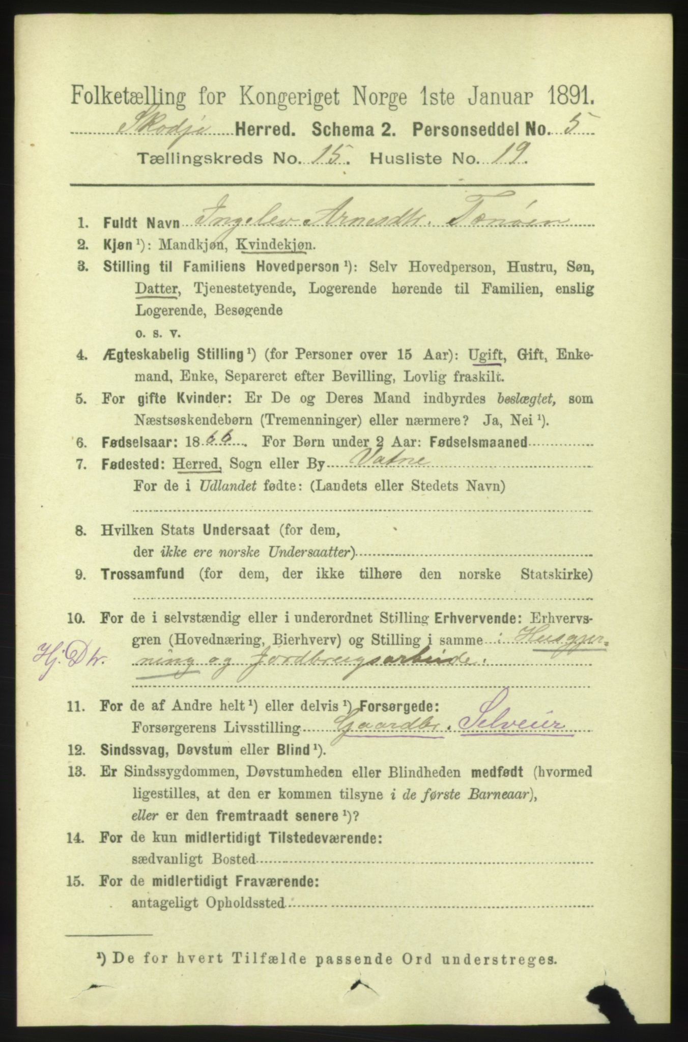 RA, 1891 census for 1529 Skodje, 1891, p. 3324