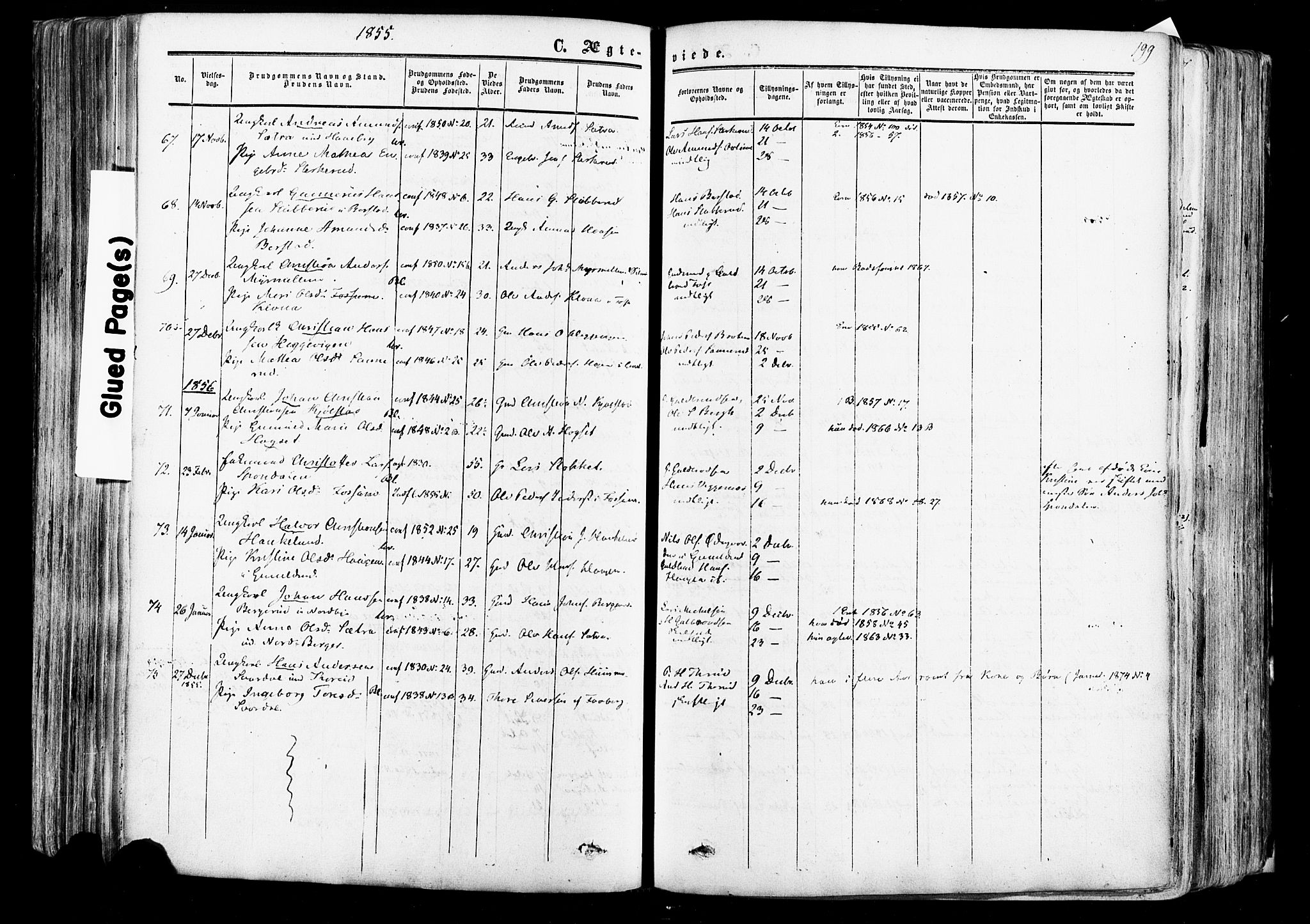 Aurskog prestekontor Kirkebøker, SAO/A-10304a/F/Fa/L0007: Parish register (official) no. I 7, 1854-1877, p. 199