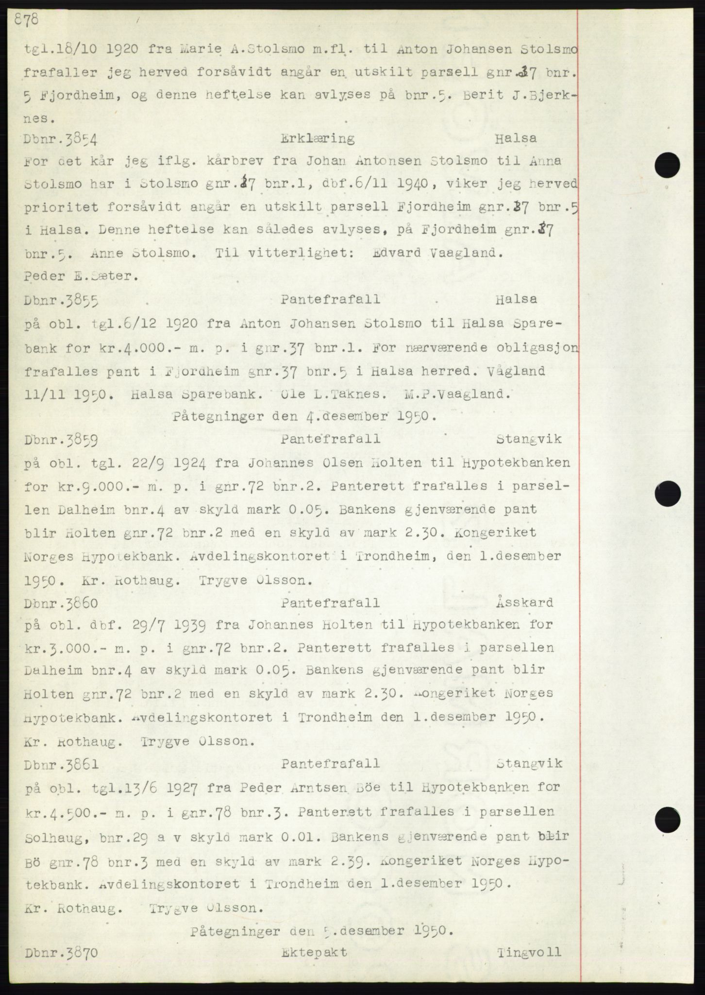 Nordmøre sorenskriveri, SAT/A-4132/1/2/2Ca: Mortgage book no. C82b, 1946-1951, Diary no: : 3854/1950