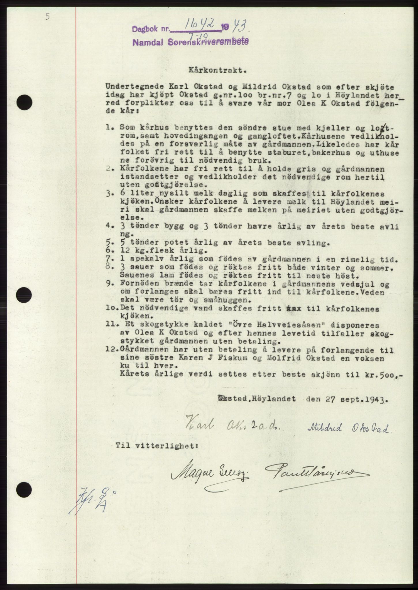 Namdal sorenskriveri, AV/SAT-A-4133/1/2/2C: Mortgage book no. -, 1943-1944, Diary no: : 1642/1943