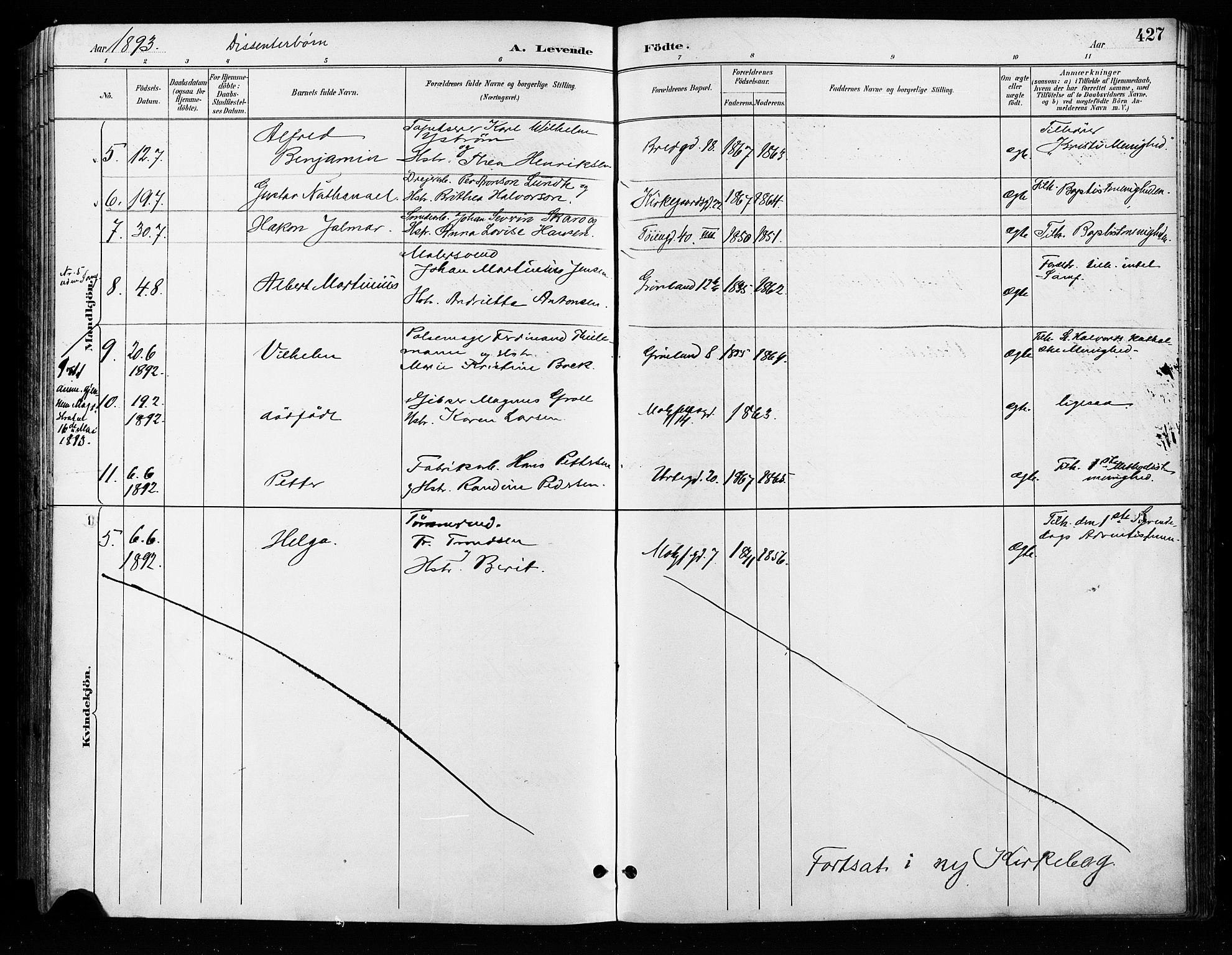 Grønland prestekontor Kirkebøker, AV/SAO-A-10848/F/Fa/L0009: Parish register (official) no. 9, 1888-1893, p. 427