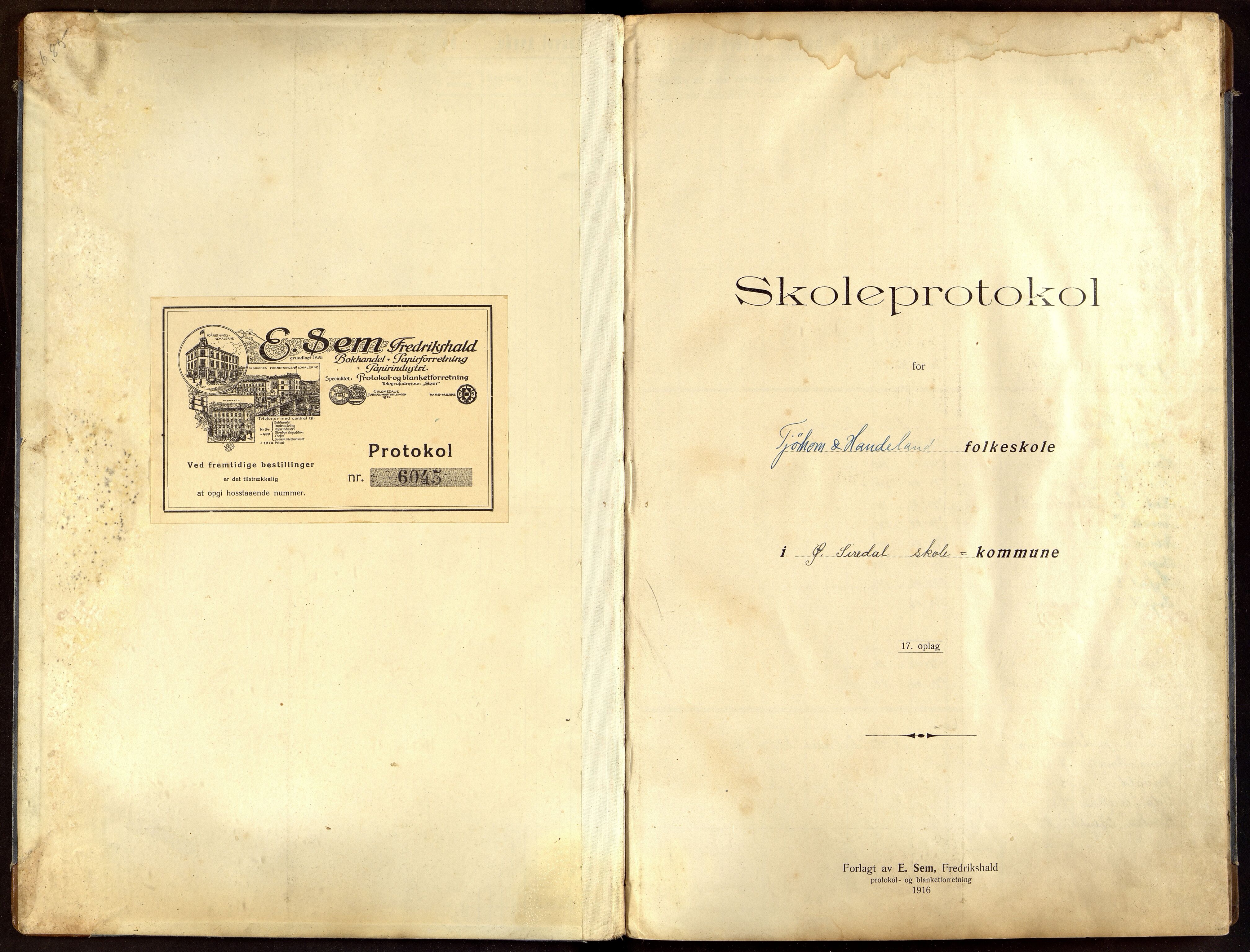 Øvre Sirdal kommune - Tjørhom Skole, ARKSOR/1046ØS551/H/L0001: Skoleprotokoll, 1917-1930