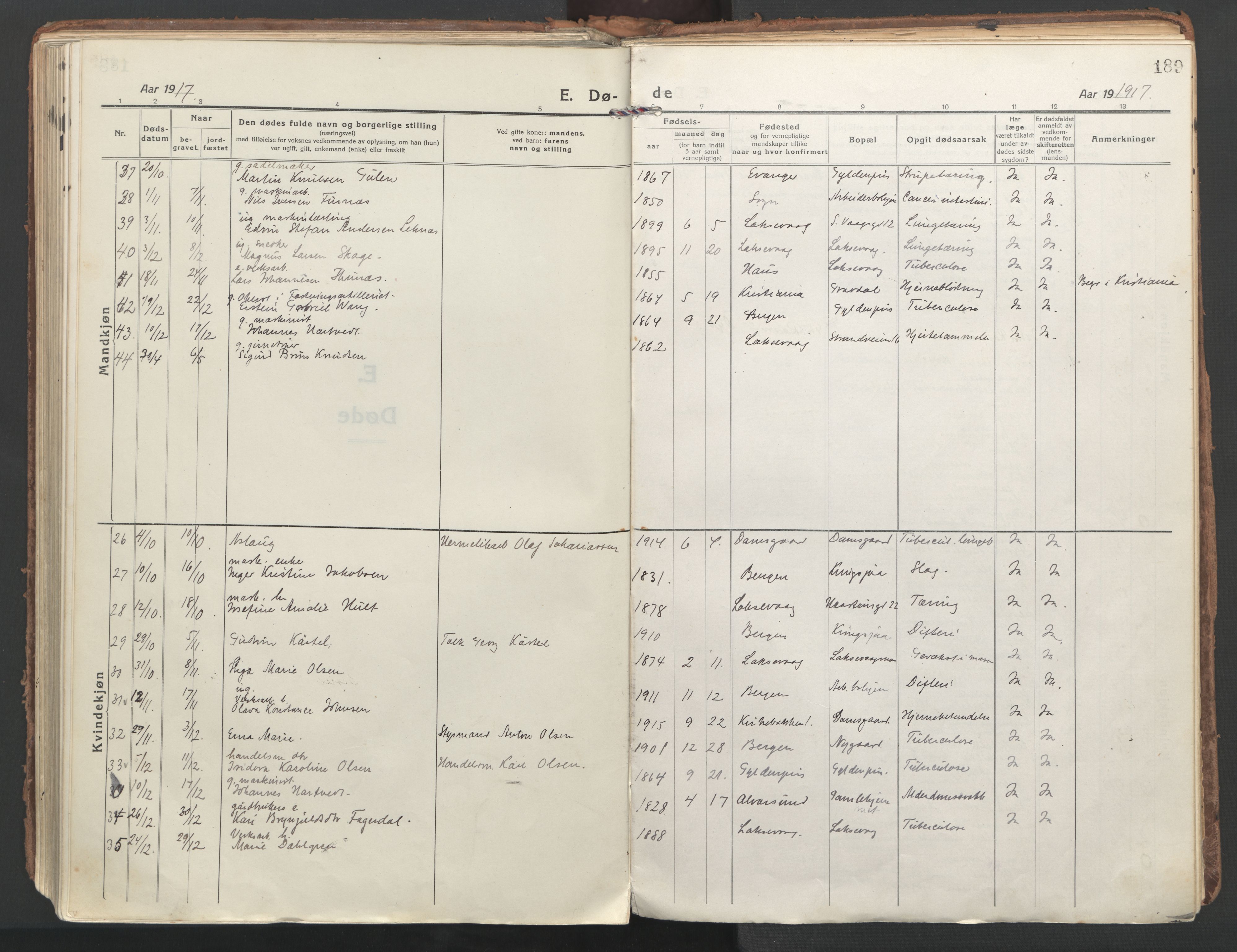 Laksevåg Sokneprestembete, AV/SAB-A-76501/H/Ha/Haa/Haaa/L0002: Parish register (official) no. A 2, 1917-1927, p. 189