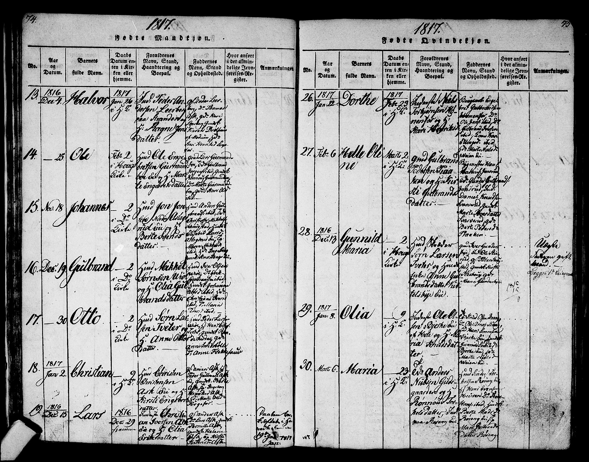 Norderhov kirkebøker, AV/SAKO-A-237/G/Ga/L0002: Parish register (copy) no. I 2, 1814-1867, p. 74-75