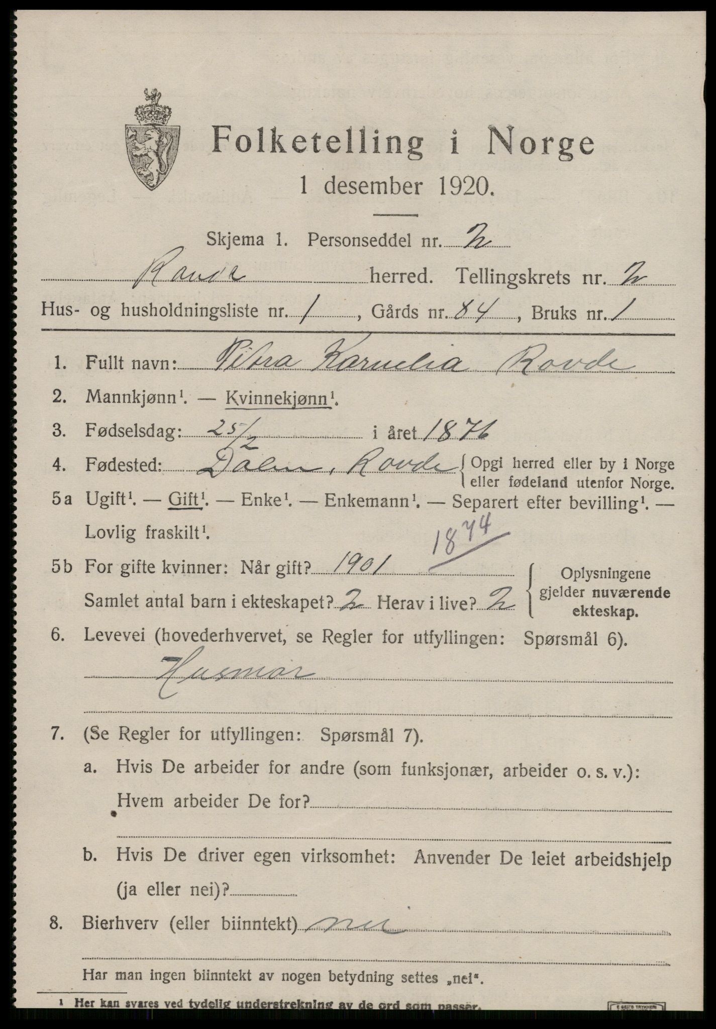 SAT, 1920 census for Rovde, 1920, p. 571