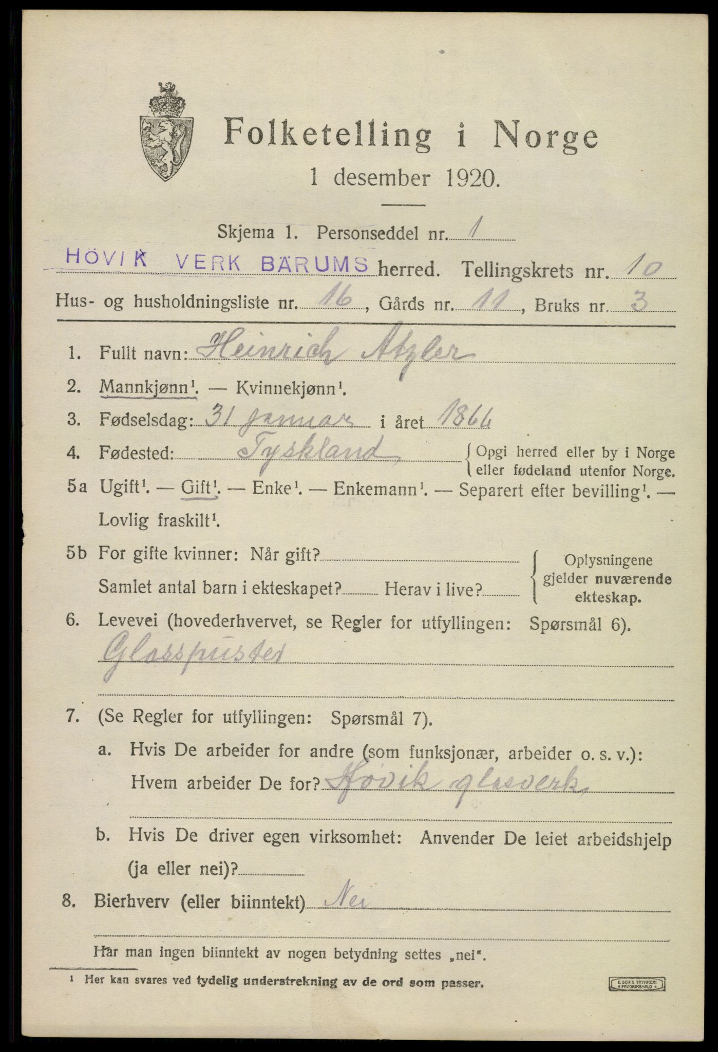 SAO, 1920 census for Bærum, 1920, p. 23374