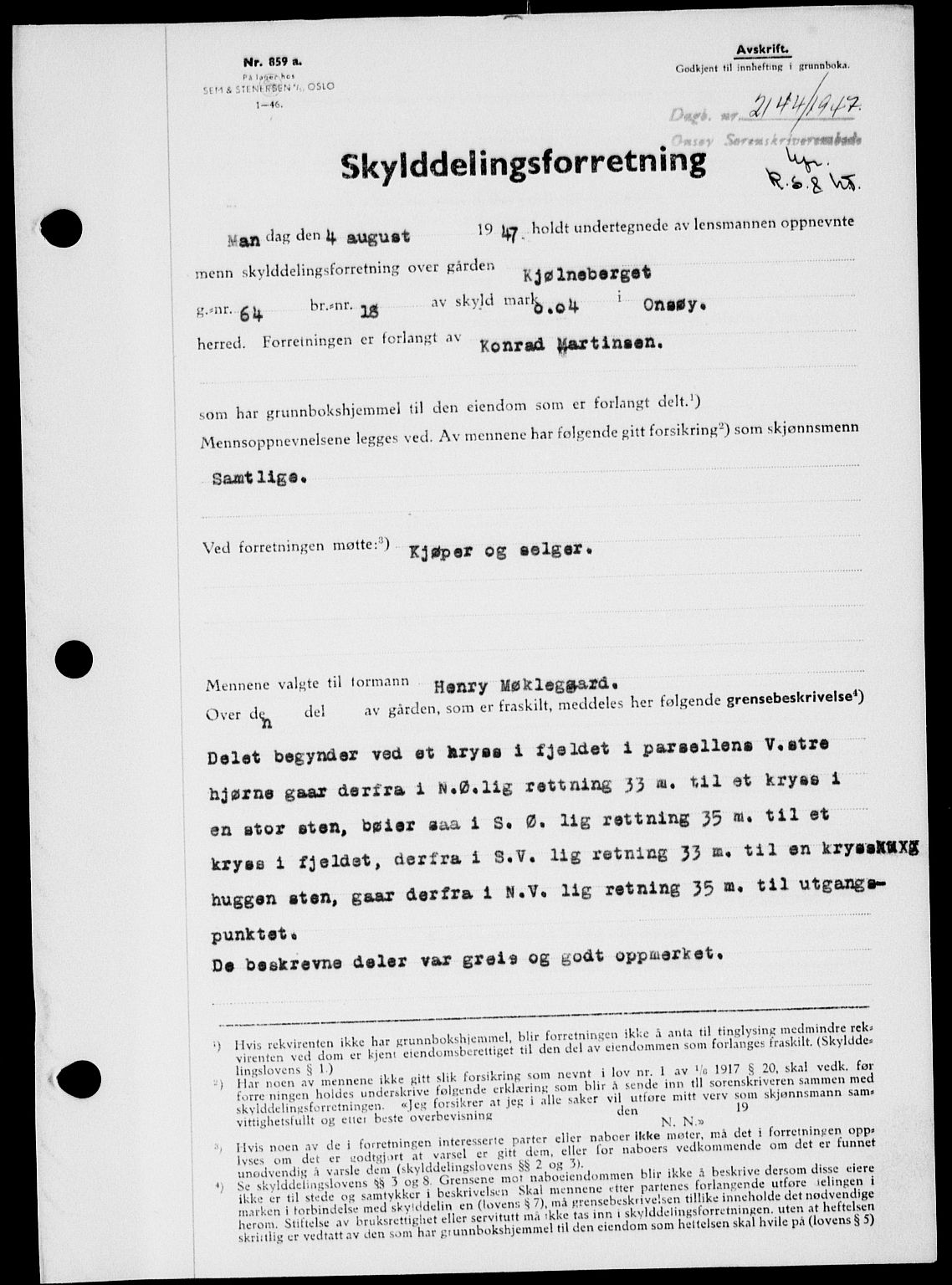 Onsøy sorenskriveri, SAO/A-10474/G/Ga/Gab/L0021: Mortgage book no. II A-21, 1947-1947, Diary no: : 2144/1947
