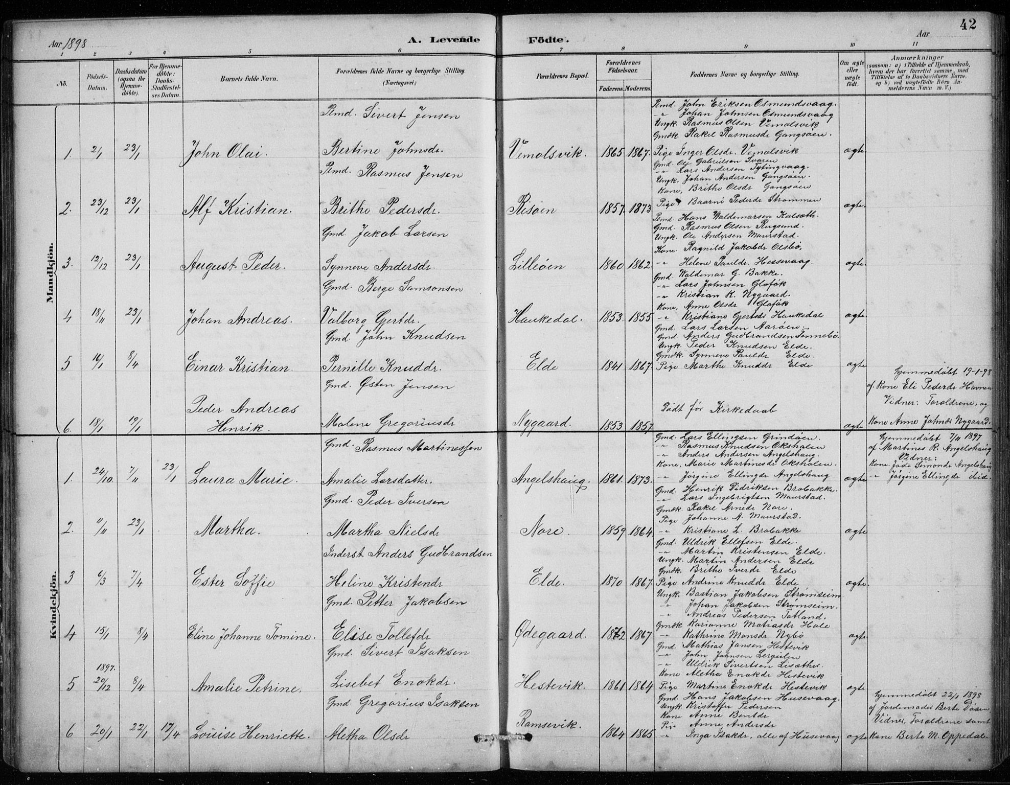 Davik sokneprestembete, AV/SAB-A-79701/H/Hab/Habc/L0002: Parish register (copy) no. C 2, 1889-1906, p. 42