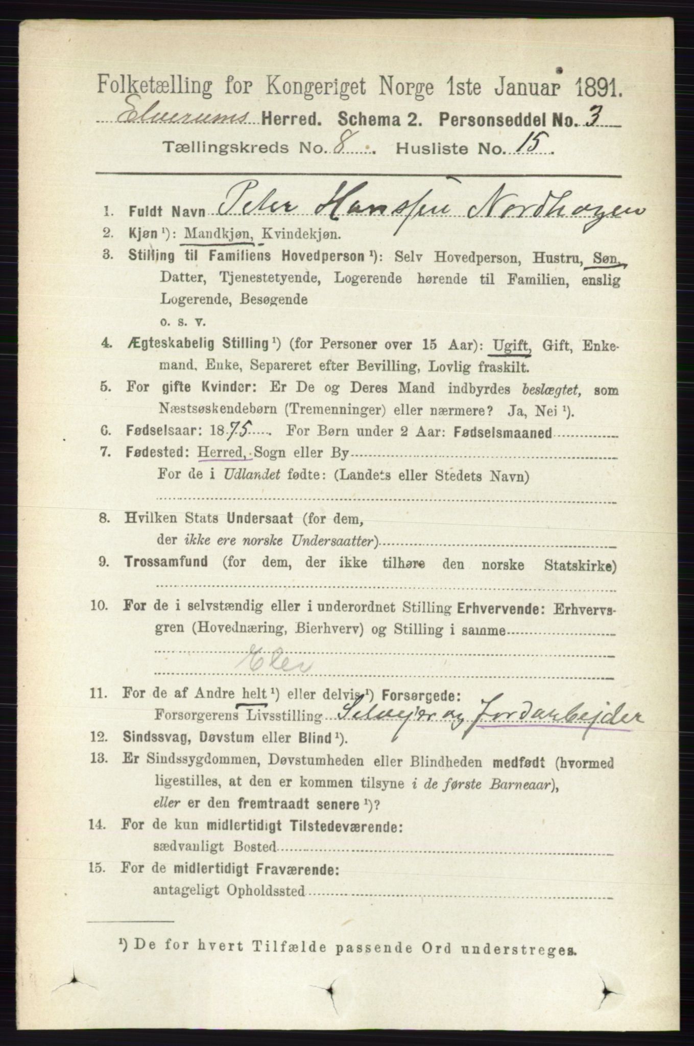 RA, 1891 census for 0427 Elverum, 1891, p. 7118