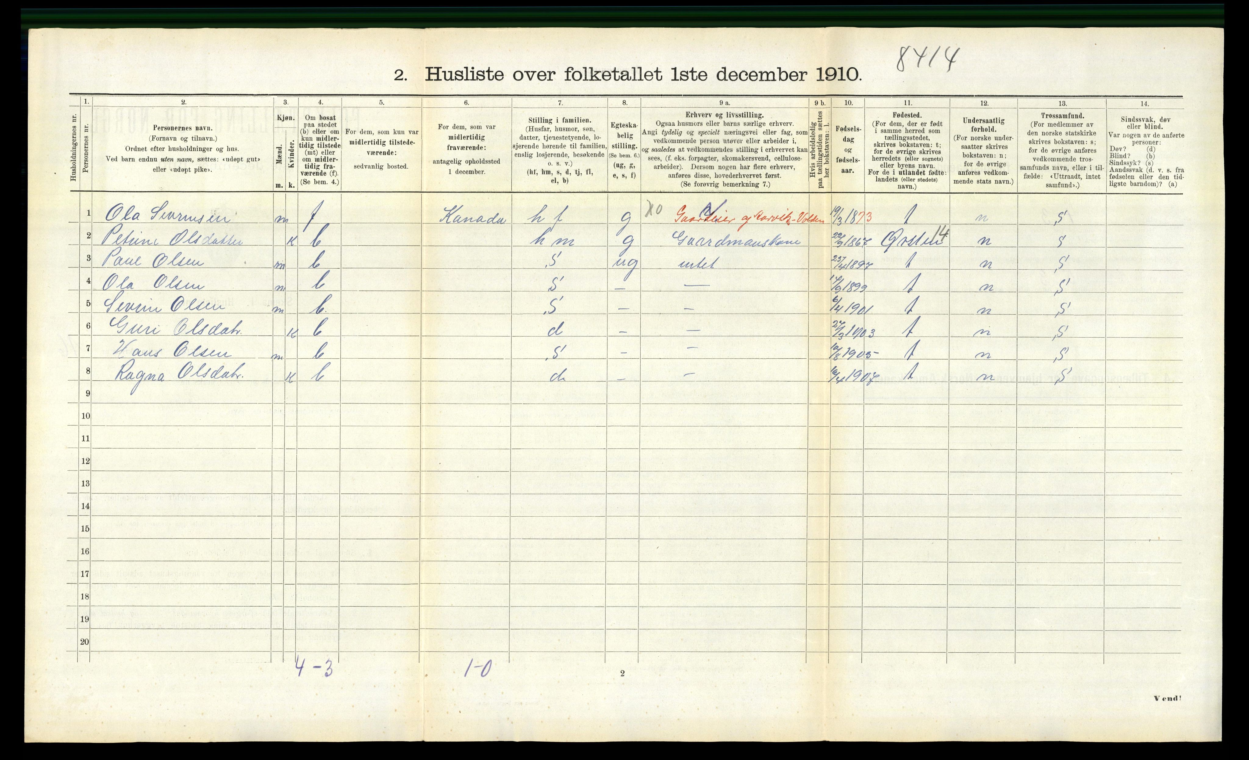 RA, 1910 census for Volda, 1910, p. 1173