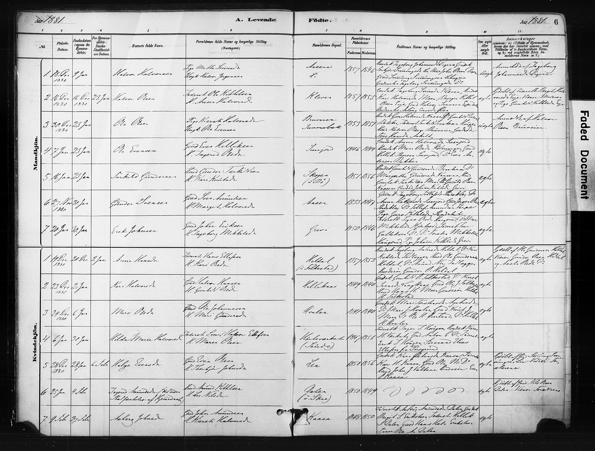 Bø kirkebøker, SAKO/A-257/F/Fa/L0010: Parish register (official) no. 10, 1880-1892, p. 6