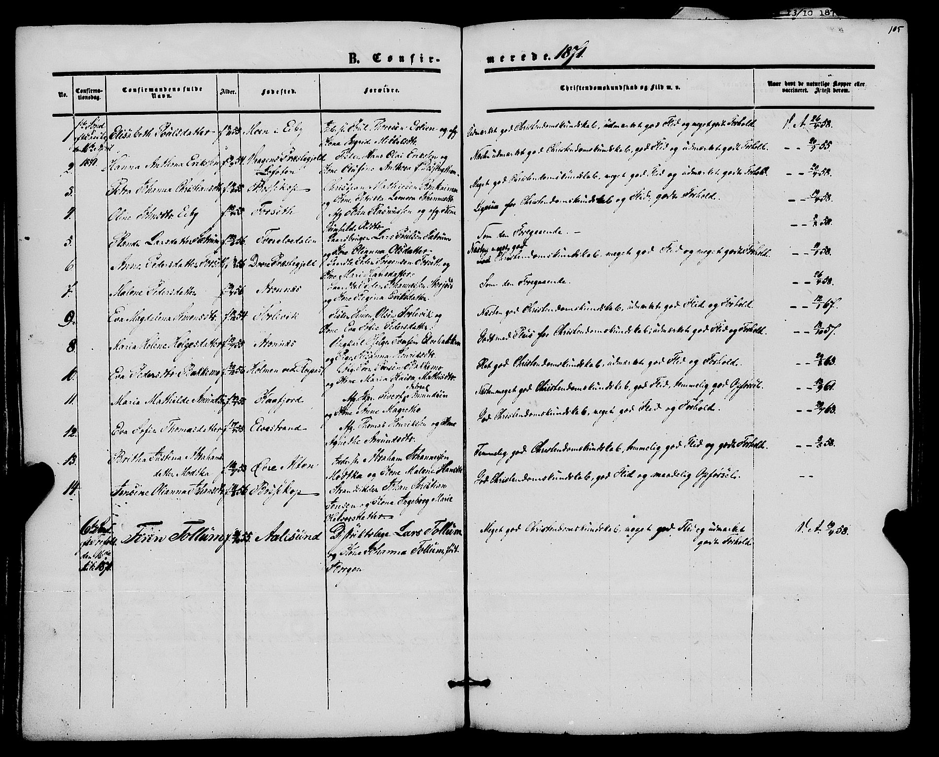 Alta sokneprestkontor, SATØ/S-1338/H/Ha/L0001.kirke: Parish register (official) no. 1, 1858-1878, p. 105