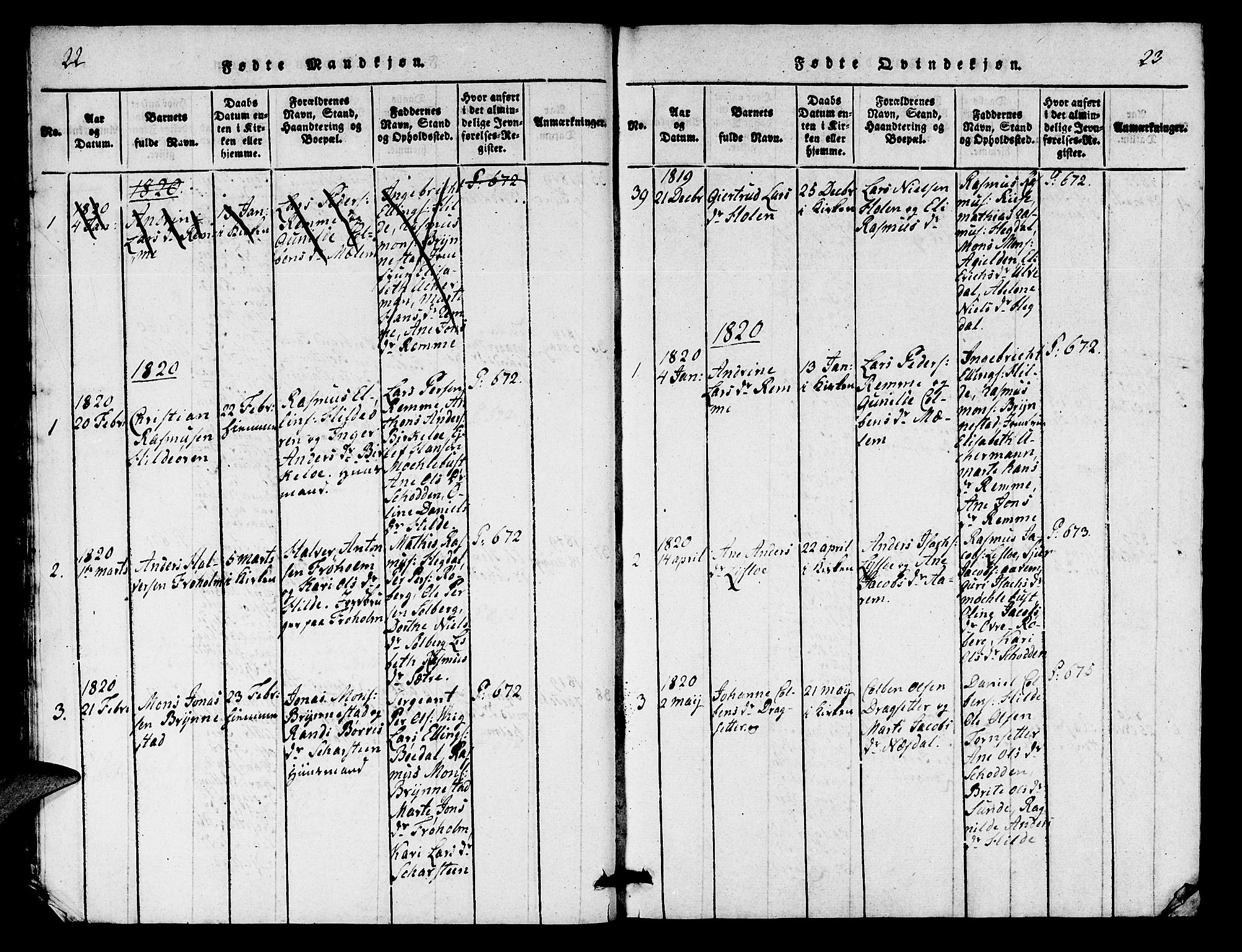 Innvik sokneprestembete, AV/SAB-A-80501: Parish register (copy) no. A 1, 1816-1820, p. 22-23