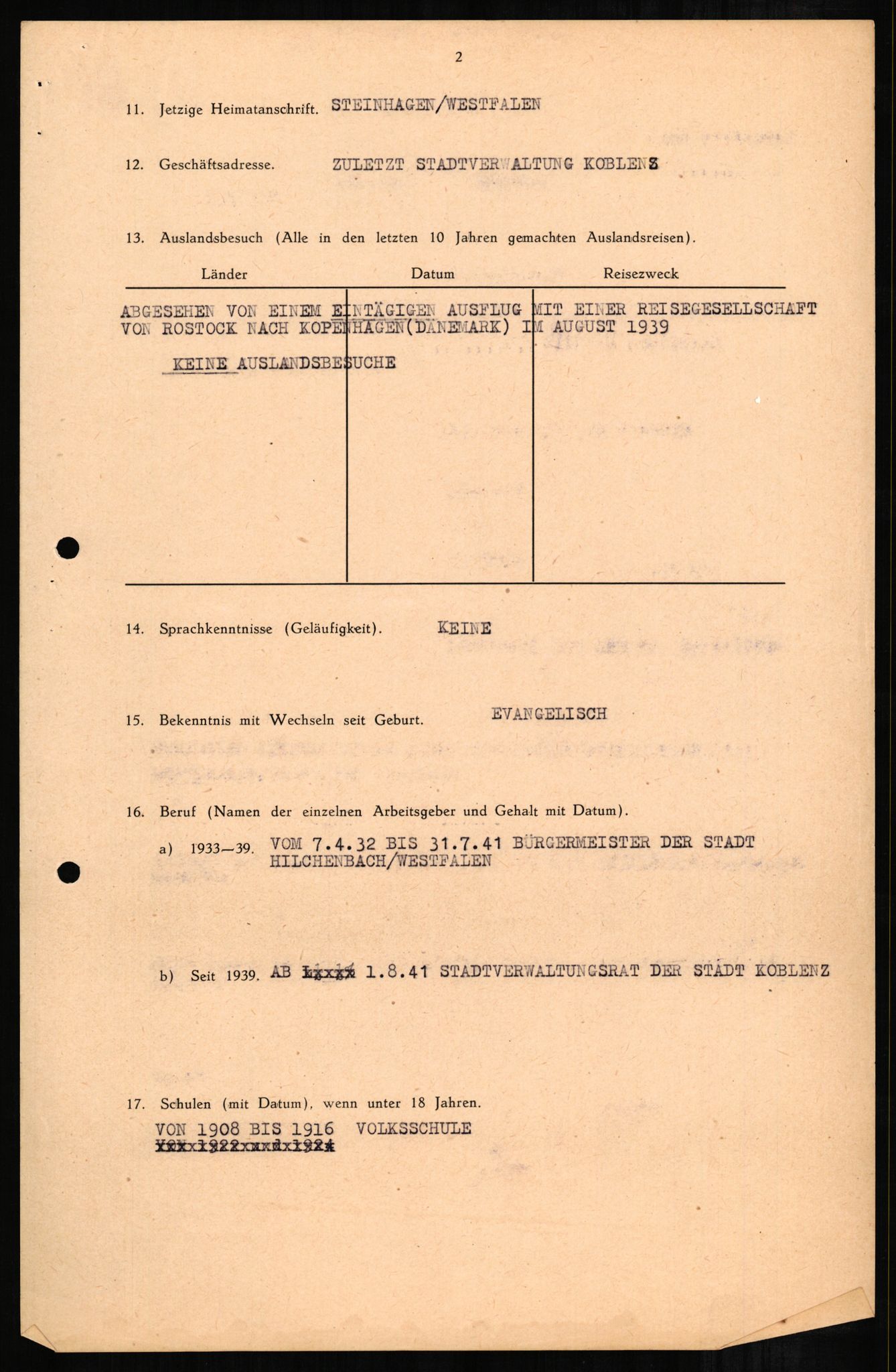 Forsvaret, Forsvarets overkommando II, RA/RAFA-3915/D/Db/L0001: CI Questionaires. Tyske okkupasjonsstyrker i Norge. Tyskere., 1945-1946, p. 44