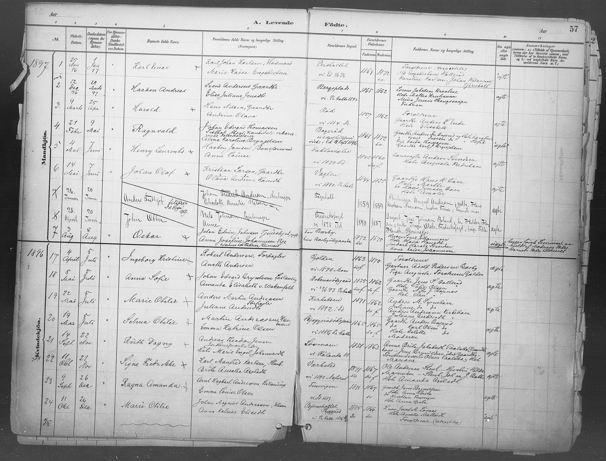 Idd prestekontor Kirkebøker, SAO/A-10911/F/Fb/L0002: Parish register (official) no. II 2, 1882-1923, p. 57