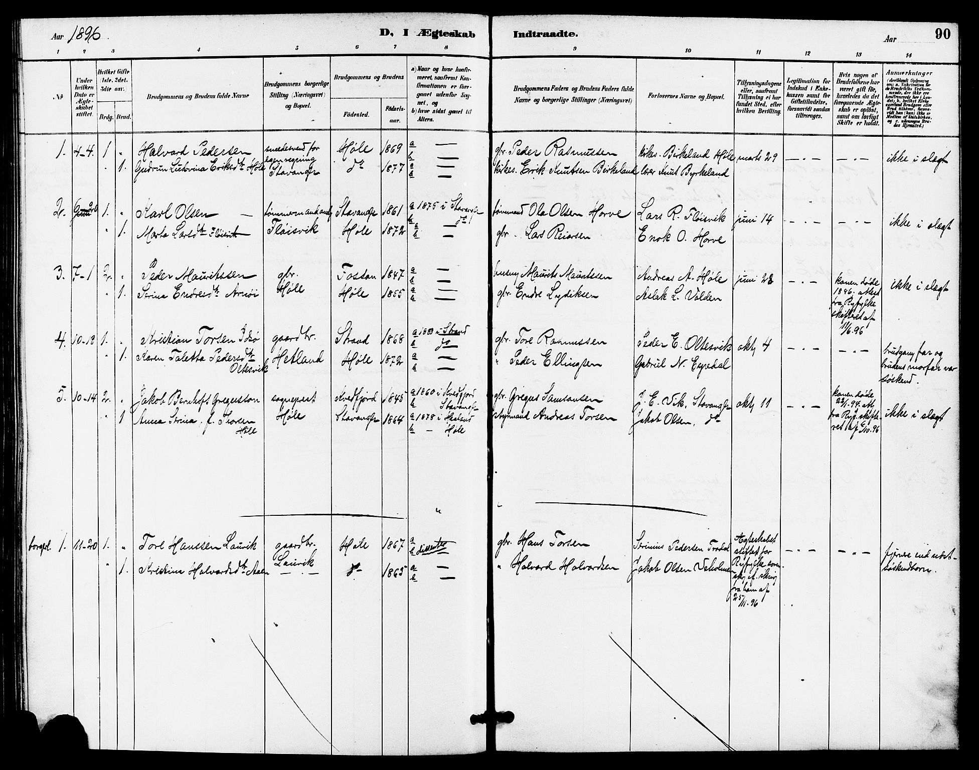 Høgsfjord sokneprestkontor, AV/SAST-A-101624/H/Ha/Haa/L0005: Parish register (official) no. A 5, 1885-1897, p. 90