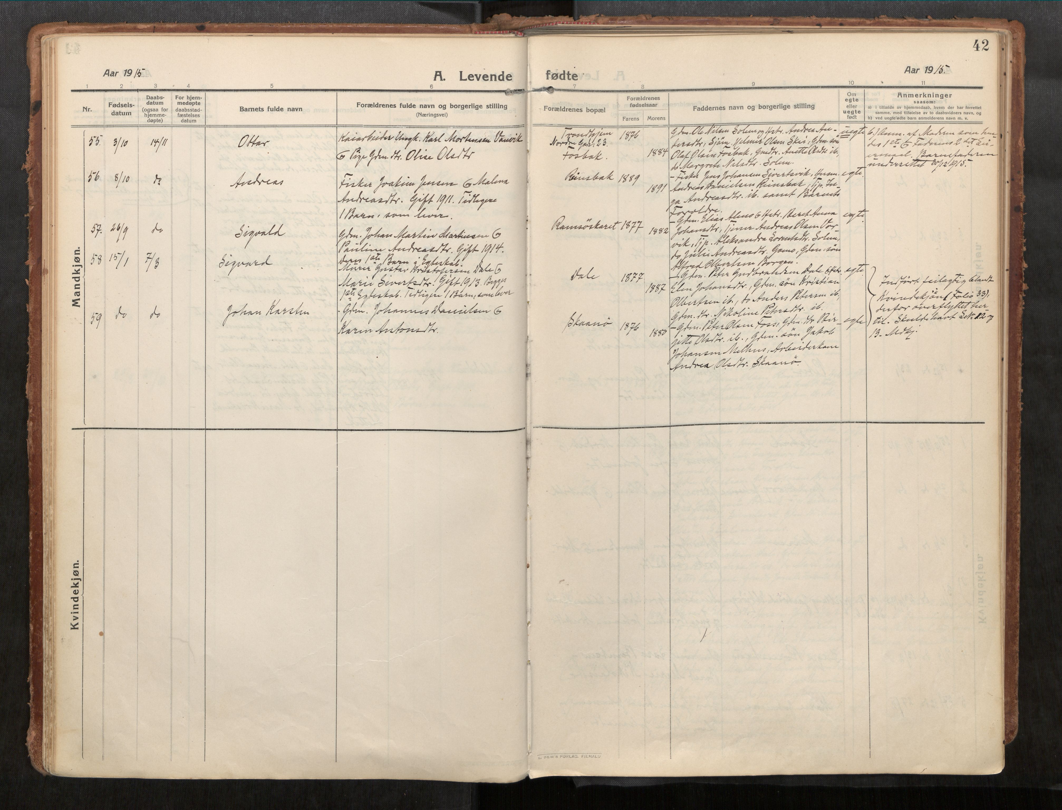 Stadsbygd sokneprestkontor, AV/SAT-A-1117/1/I/I1/I1a/L0001: Parish register (official) no. 1, 1911-1929, p. 42