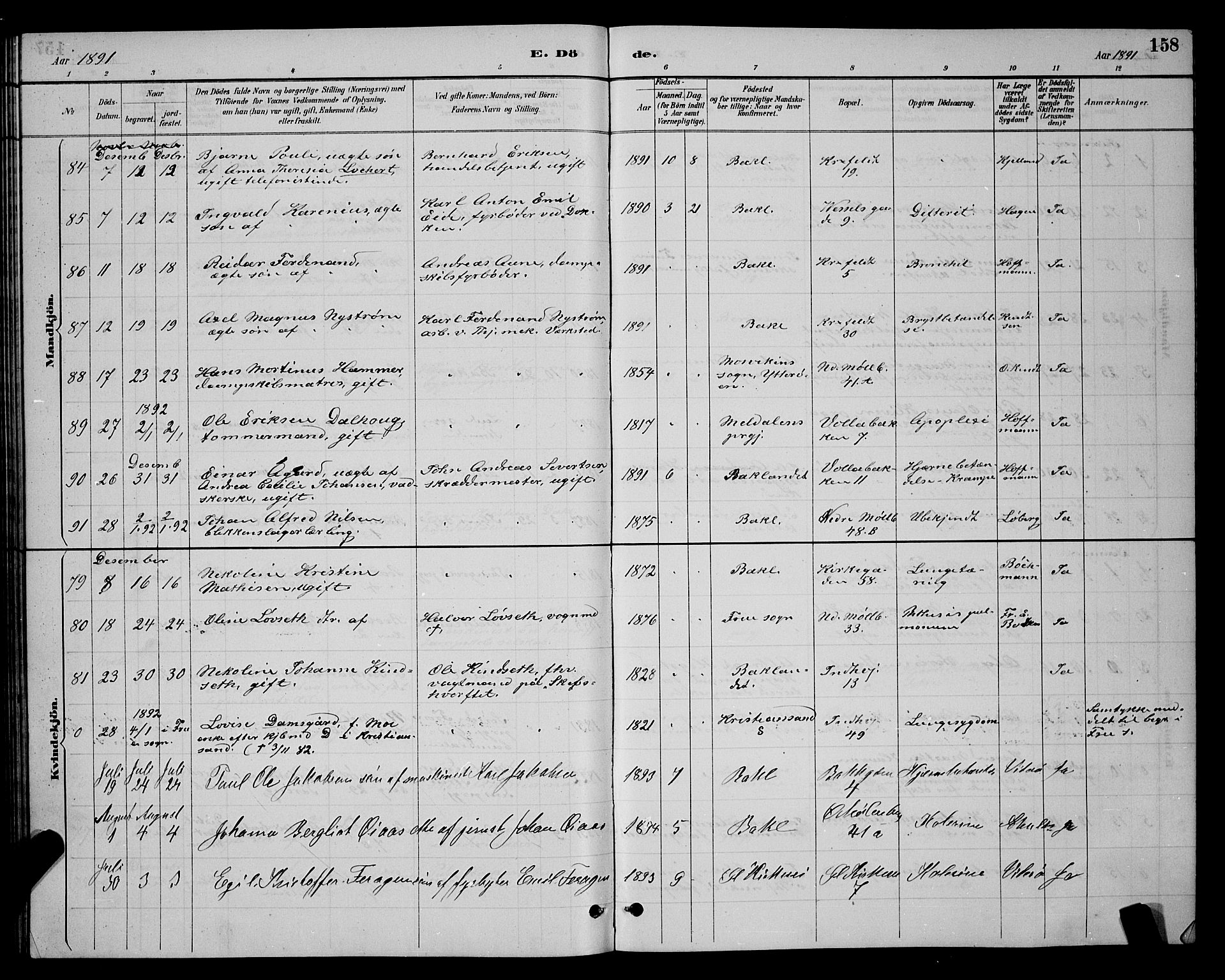 Ministerialprotokoller, klokkerbøker og fødselsregistre - Sør-Trøndelag, SAT/A-1456/604/L0223: Parish register (copy) no. 604C06, 1886-1897, p. 158
