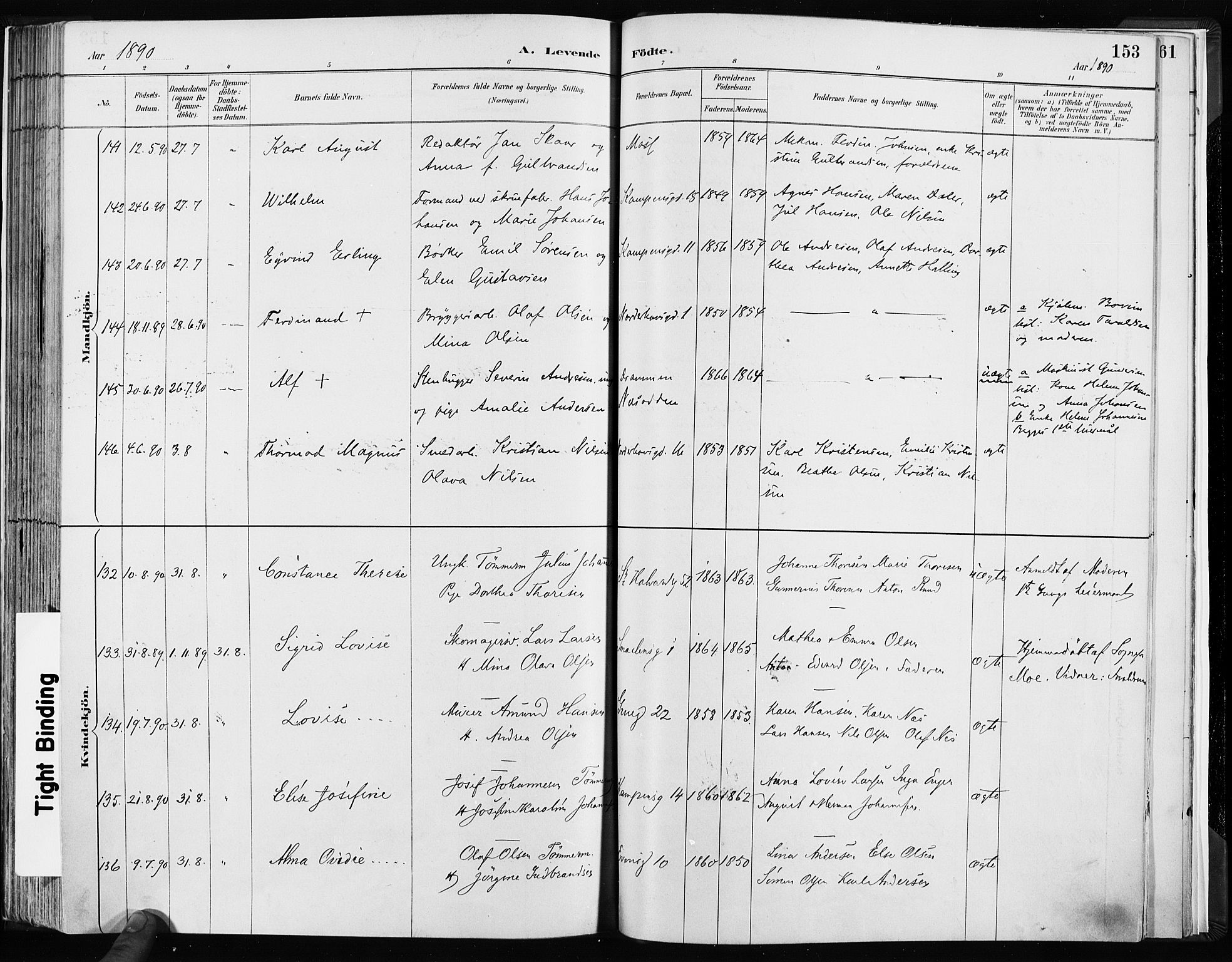 Kampen prestekontor Kirkebøker, AV/SAO-A-10853/F/Fa/L0003: Parish register (official) no. I 3, 1886-1892, p. 153