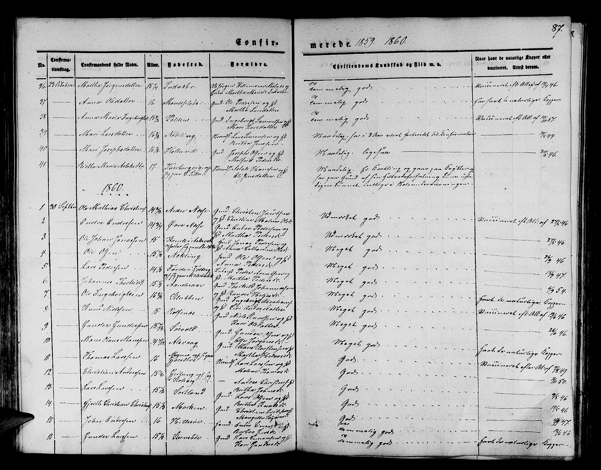 Finnås sokneprestembete, SAB/A-99925/H/Ha/Hab/Habb/L0001: Parish register (copy) no. B 1, 1851-1870, p. 87